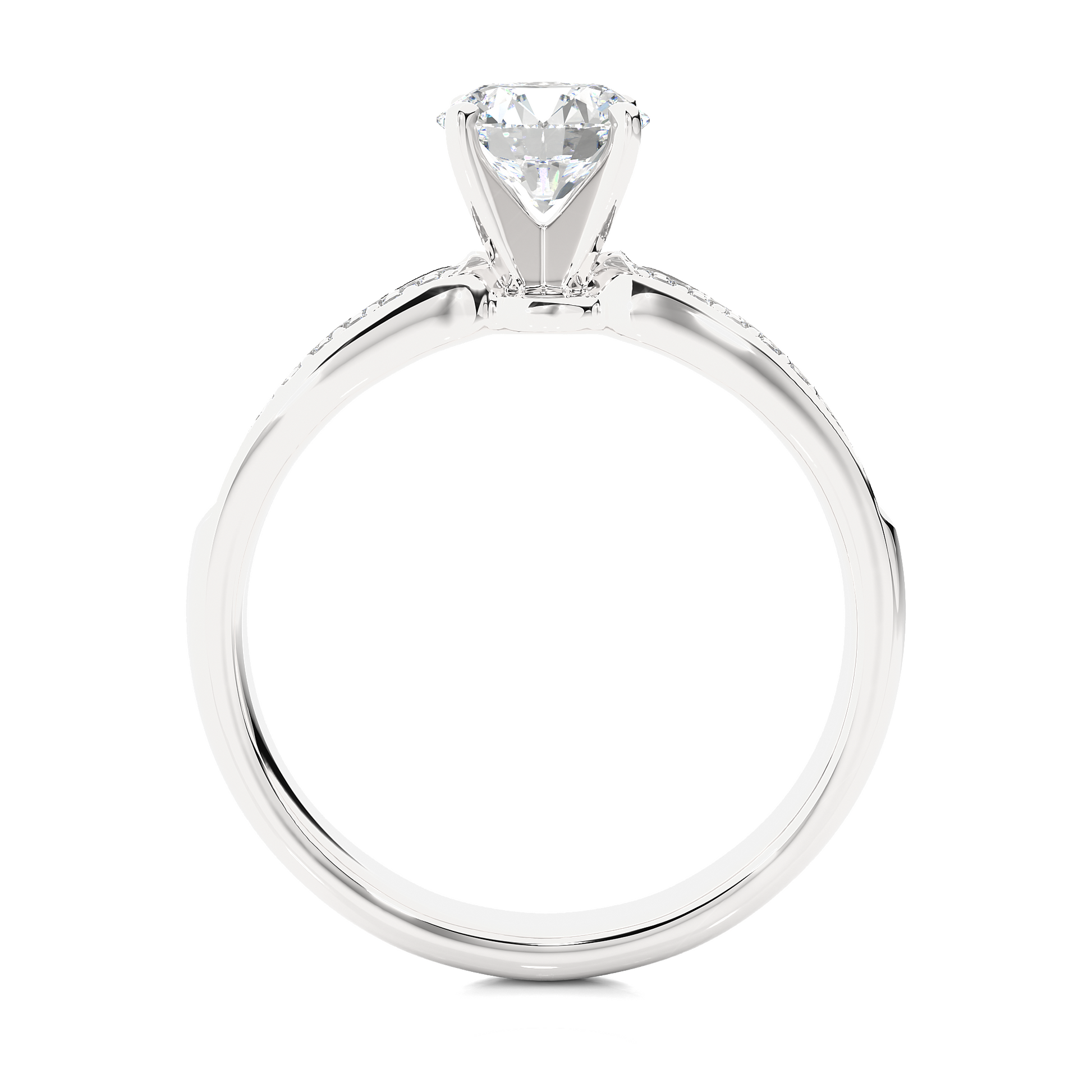 Round Diamond Ring – Solitaire Diamond with Three Lines of Small Diamonds on Thick Band