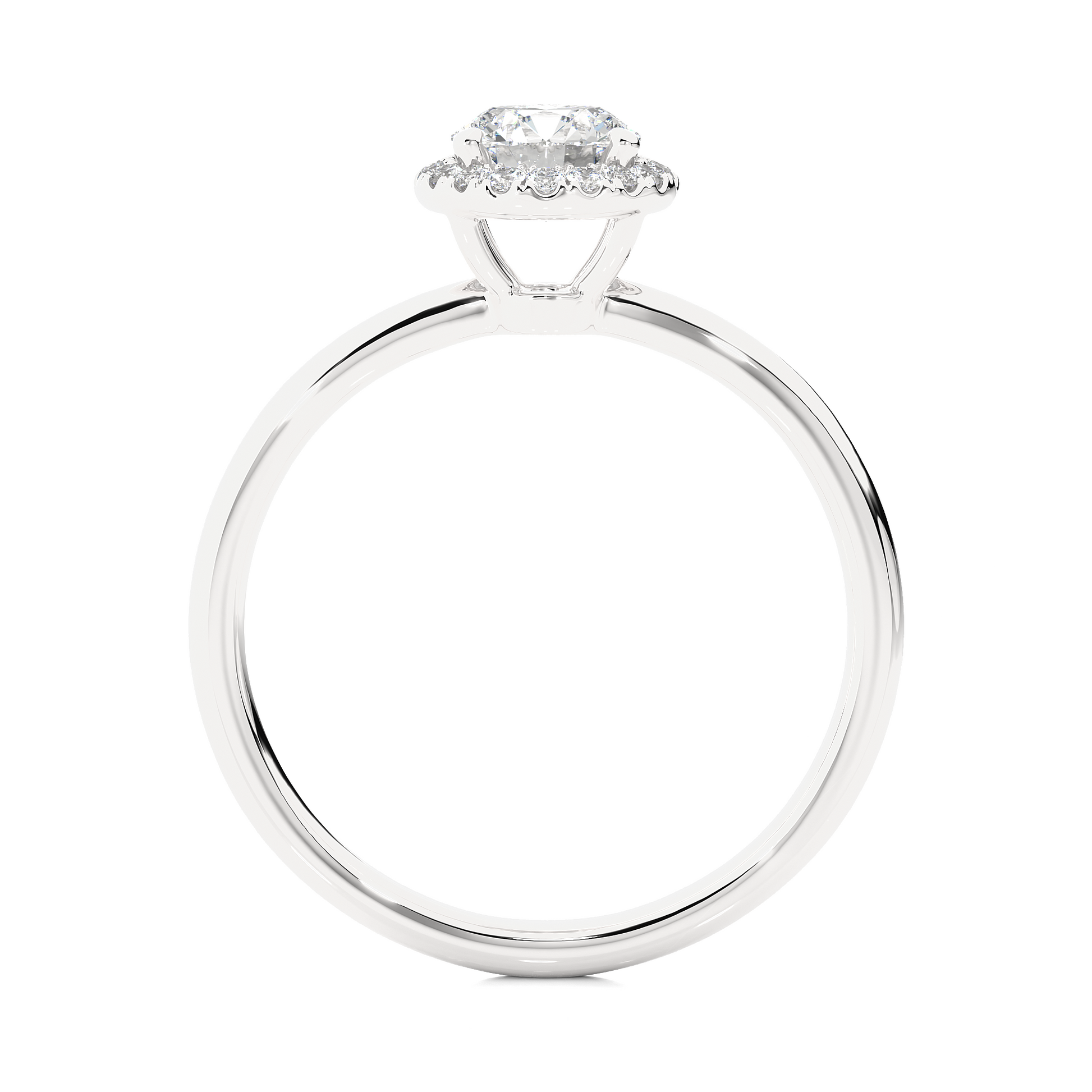 Round Diamond Ring – Solitaire Circle Diamond with Small Diamonds Around on Plain Band
