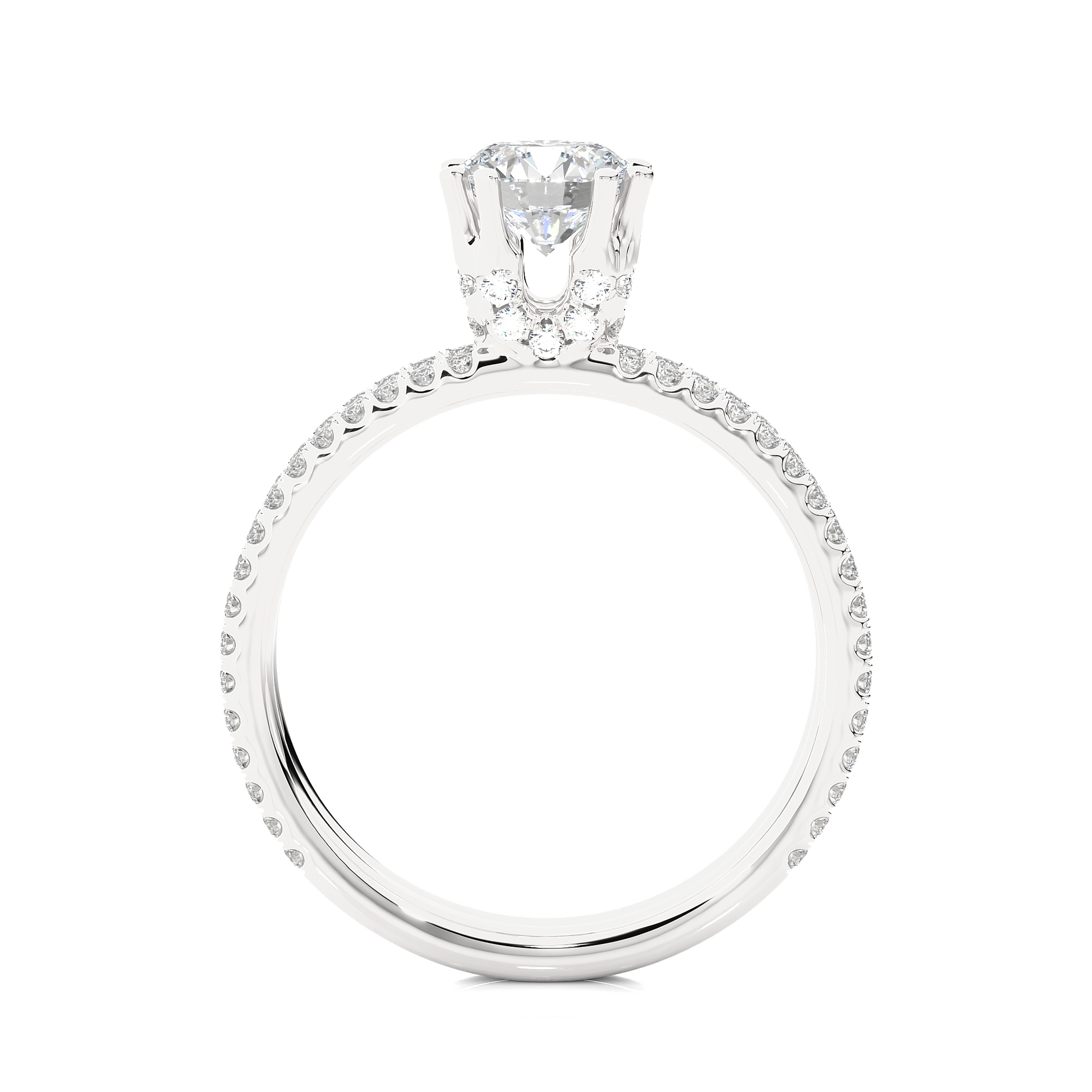Round Diamond Ring – Solitaire Diamond with Small Diamonds on Dual Rings in Gold
