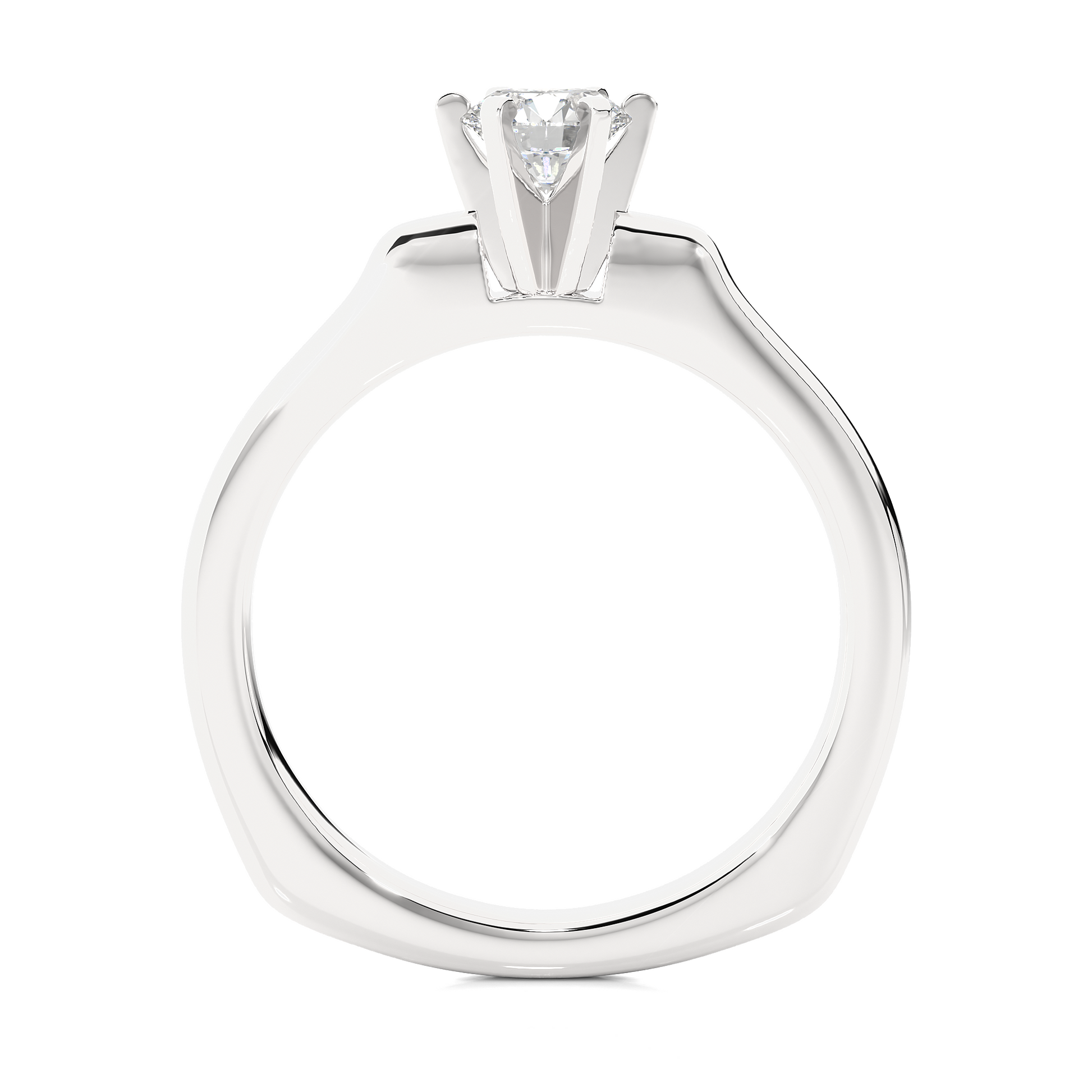 Round Diamond Ring – 6-Side Supported Round Diamond with Plain Gold Band