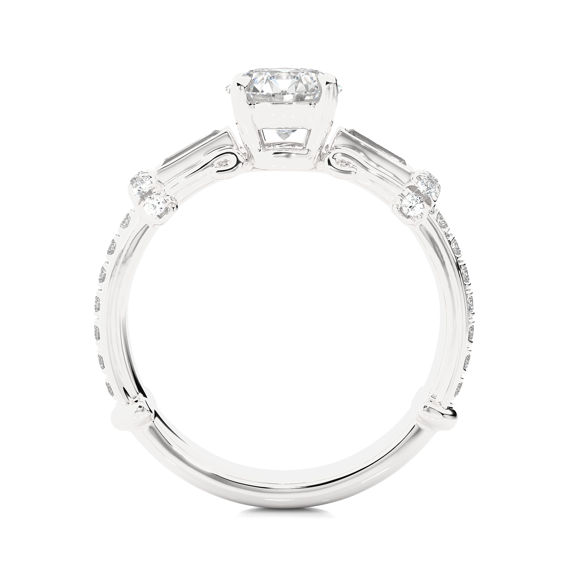0.22+1+0.30 Ct Baguette + Round + Round Diamond Ring