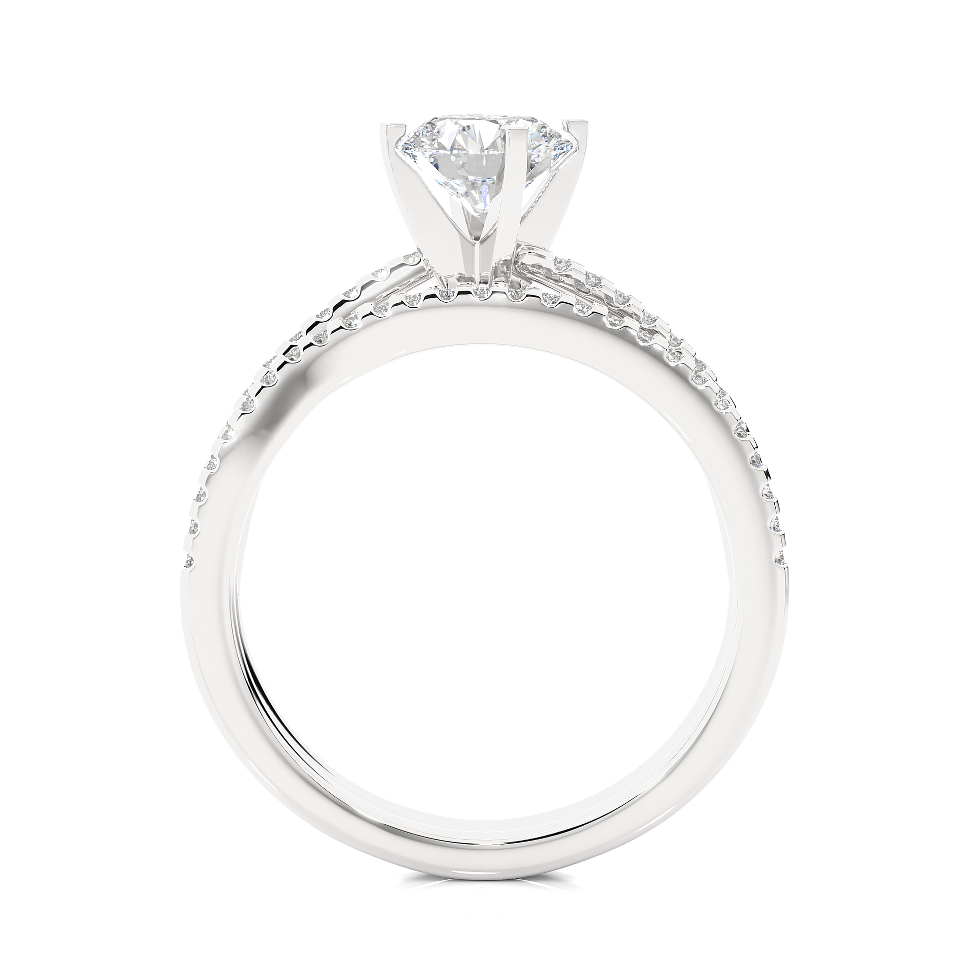 Round Diamond Ring – Solitaire Diamond with Two Diamond Chains Wrapped Around Thick Ring