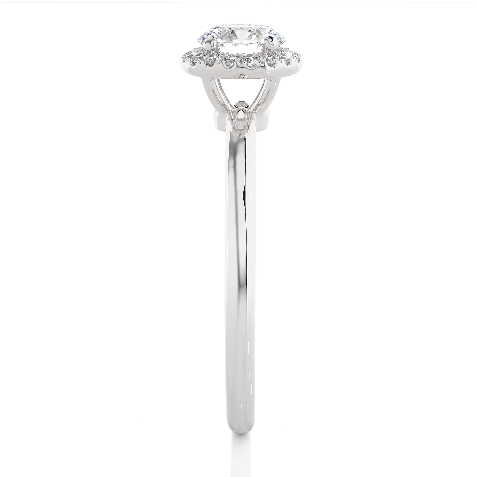 Round Diamond Ring – Solitaire Circle Diamond with Small Diamonds Around on Plain Band