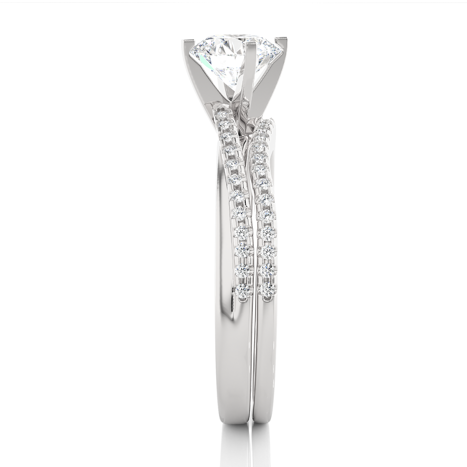 Round Diamond Ring – Solitaire Diamond with Two Diamond Chains Wrapped Around Thick Ring