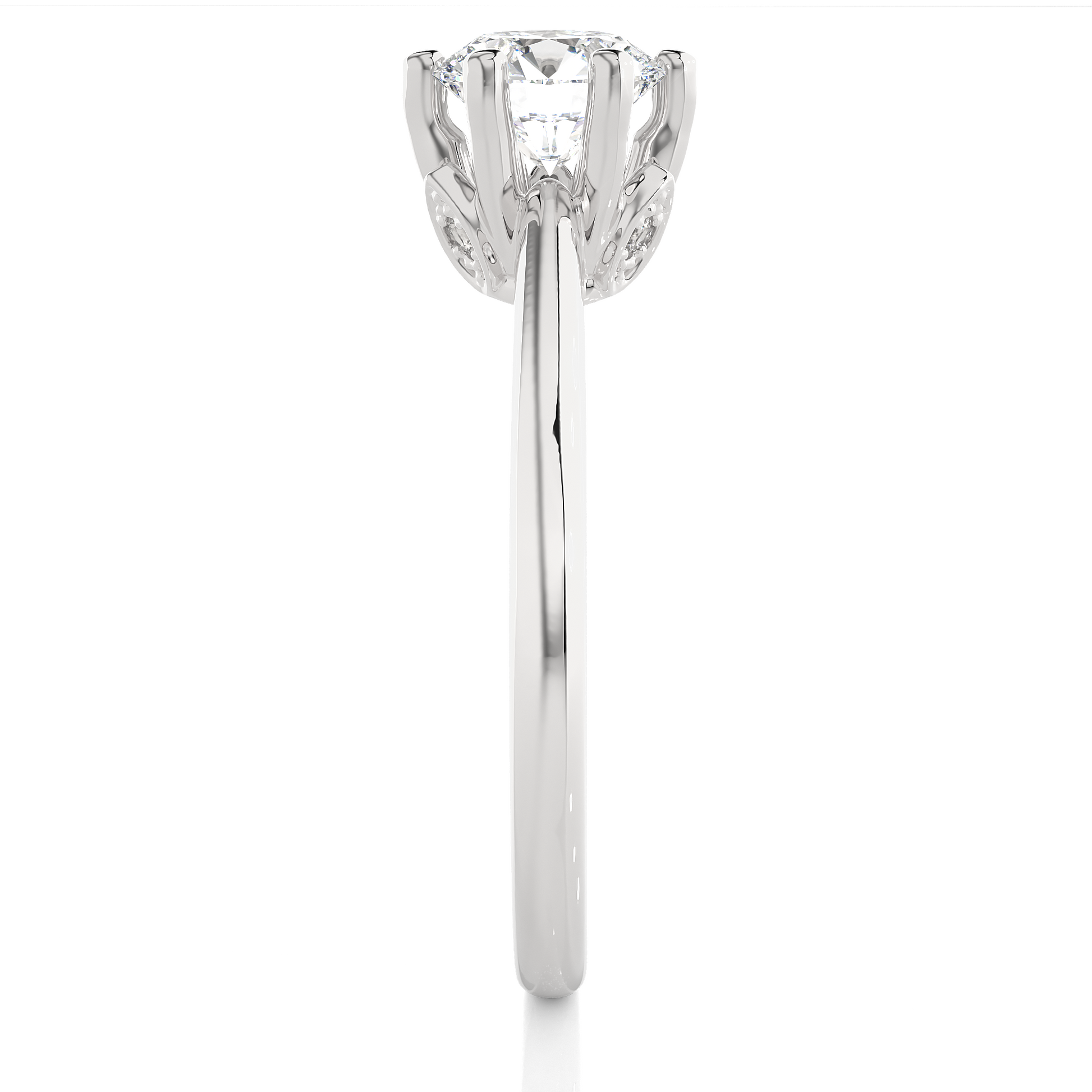 Round Diamond Ring – 6-Side Supported with Circular Diamond and Small Top Circle in Plain Gold