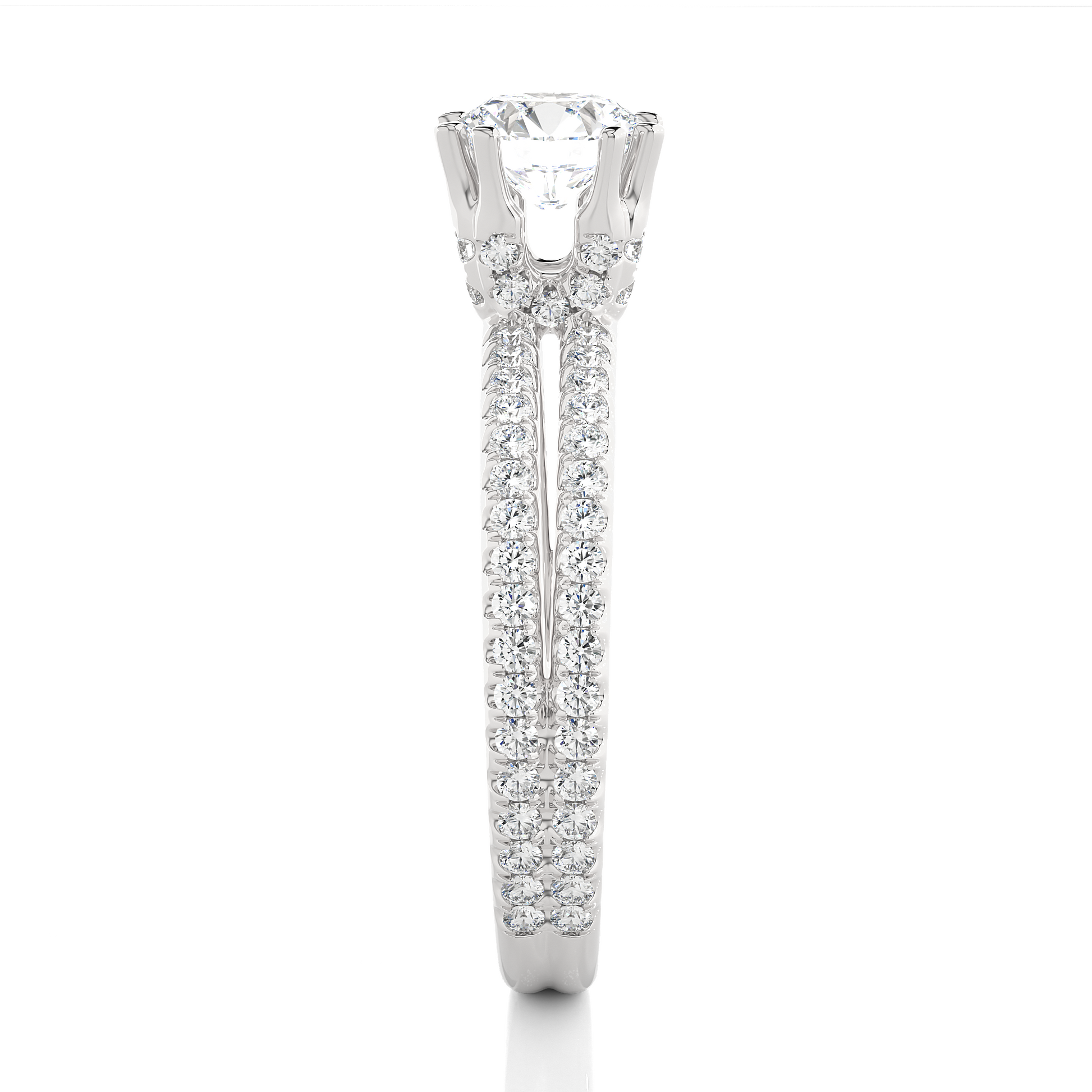 Round Diamond Ring – Solitaire Diamond with Small Diamonds on Dual Rings in Gold