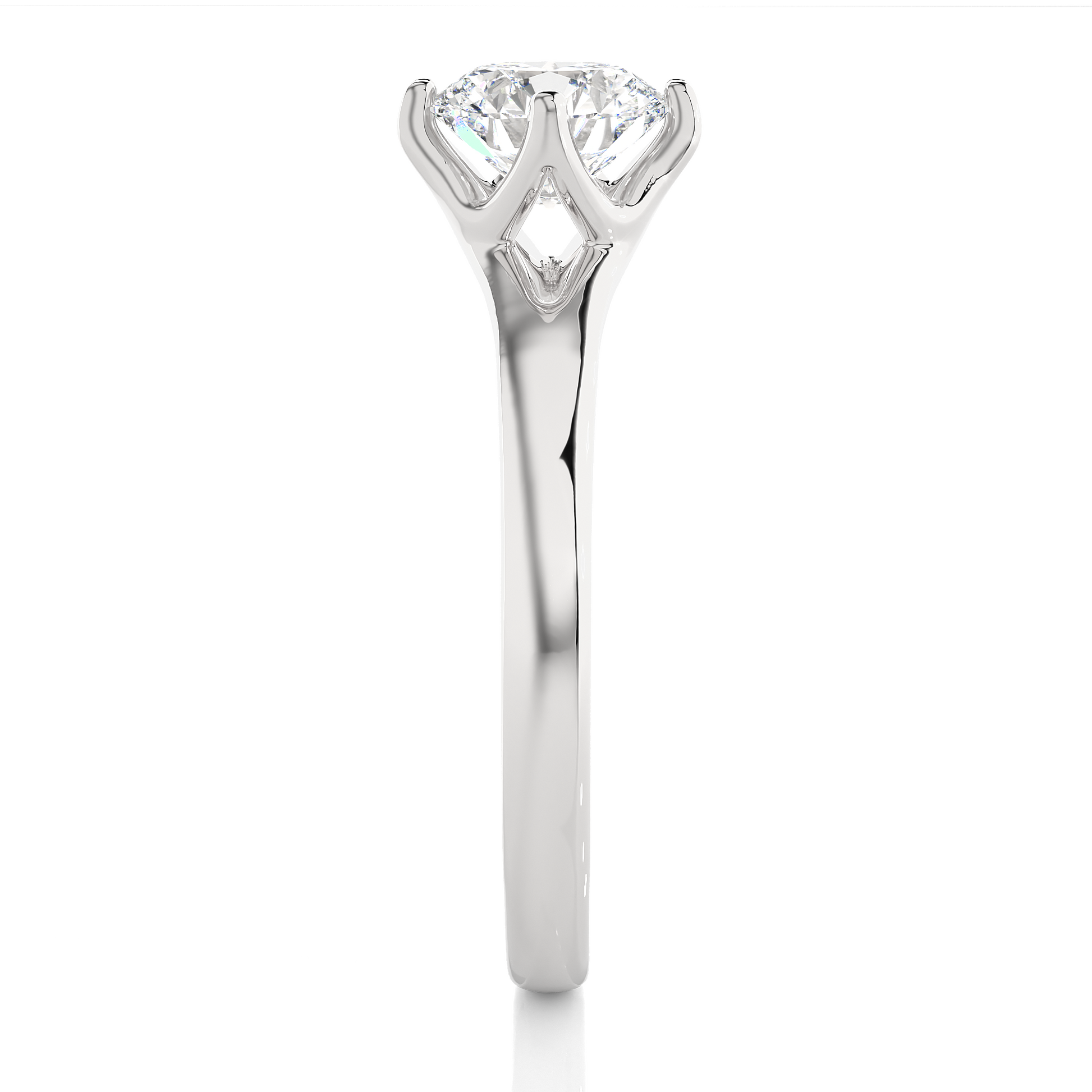 Round Diamond Ring – Solitaire Diamond Supported from 4 Sides with Plain Gold Band