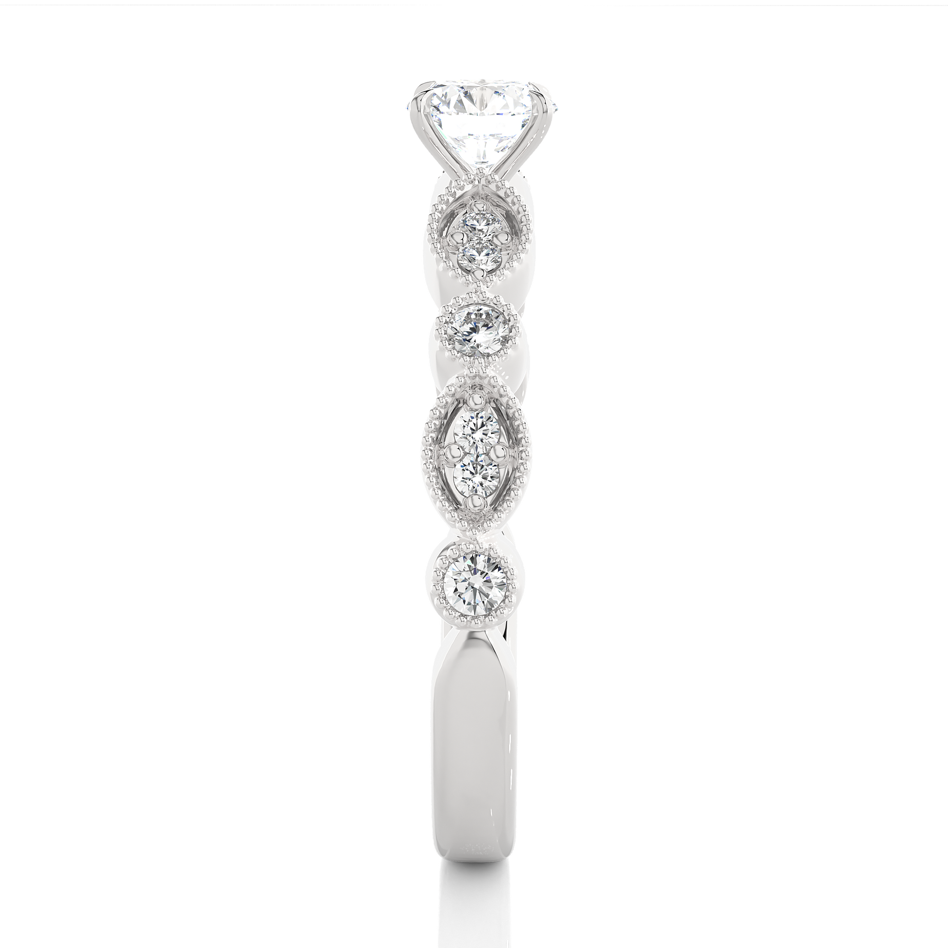 Round Diamond Ring – Design All Around with Solitaire Diamond in the Center