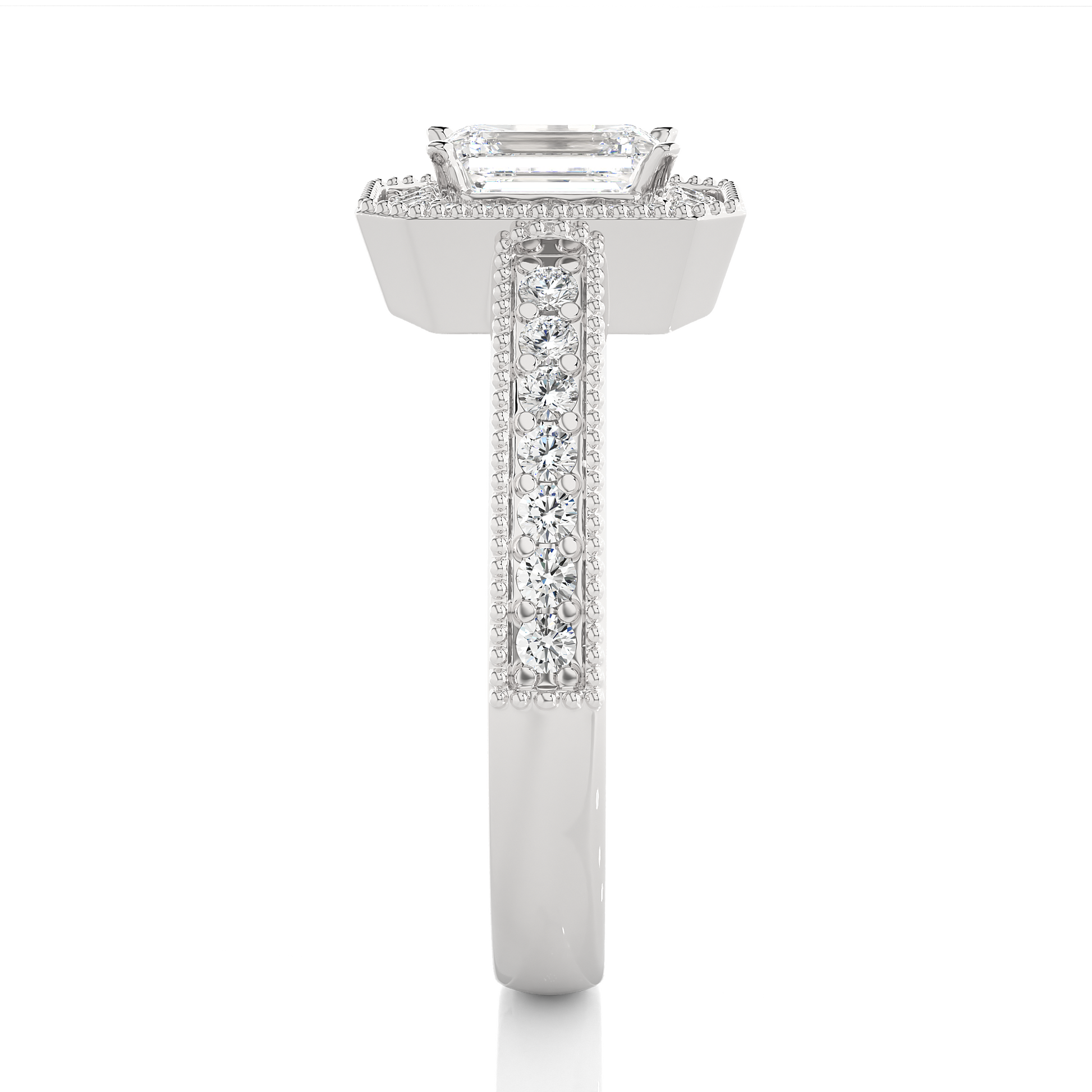 0.30+0.8Ct Round + Emerald Diamond Ring