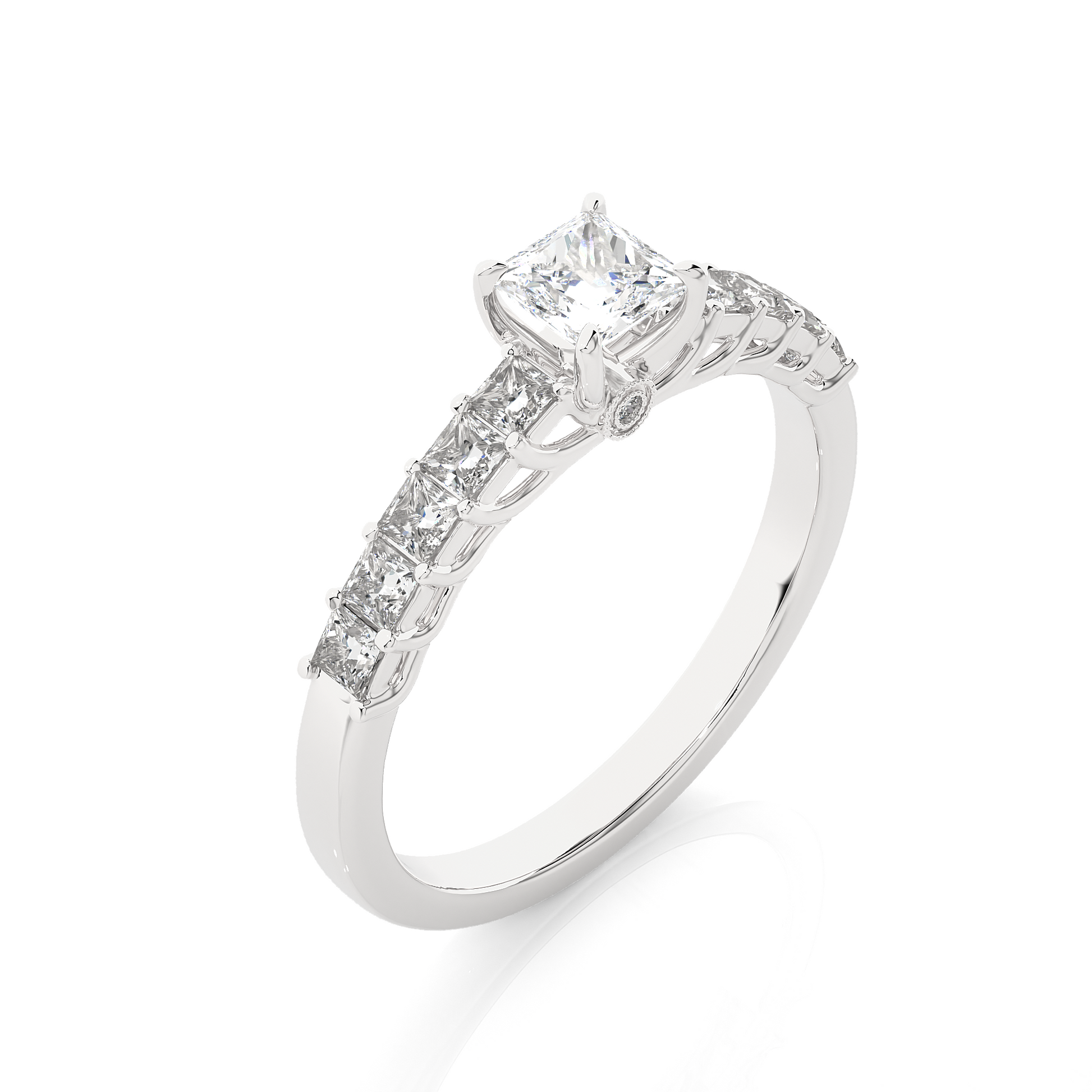 0.40+0.44+0.01 Ct Princess + Princess + Round Diamond Ring