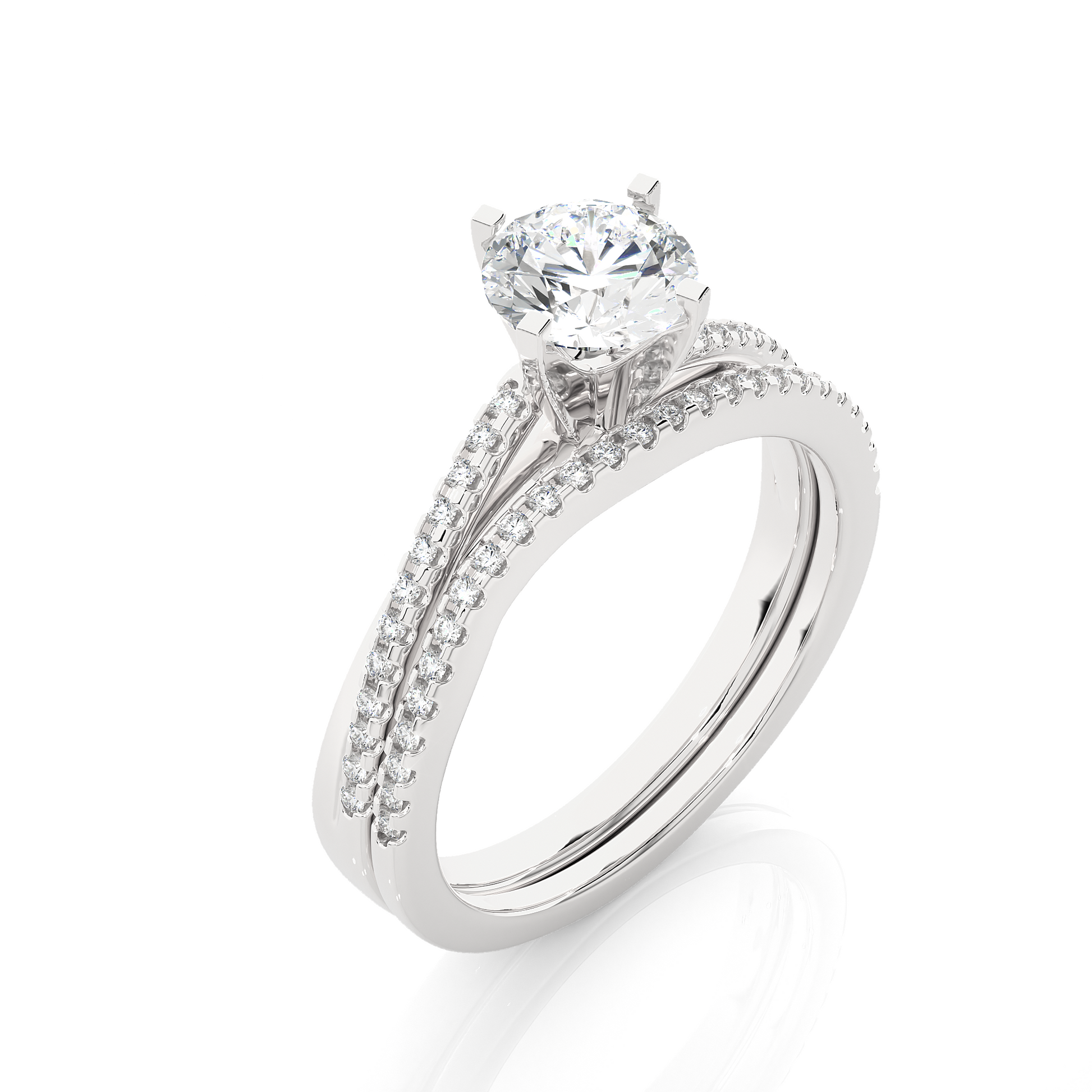 Round Diamond Ring – Solitaire Diamond with Two Diamond Chains Wrapped Around Thick Ring