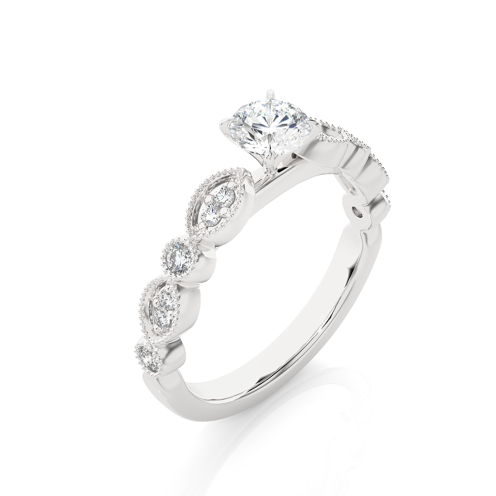 Round Diamond Ring – Design All Around with Solitaire Diamond in the Center