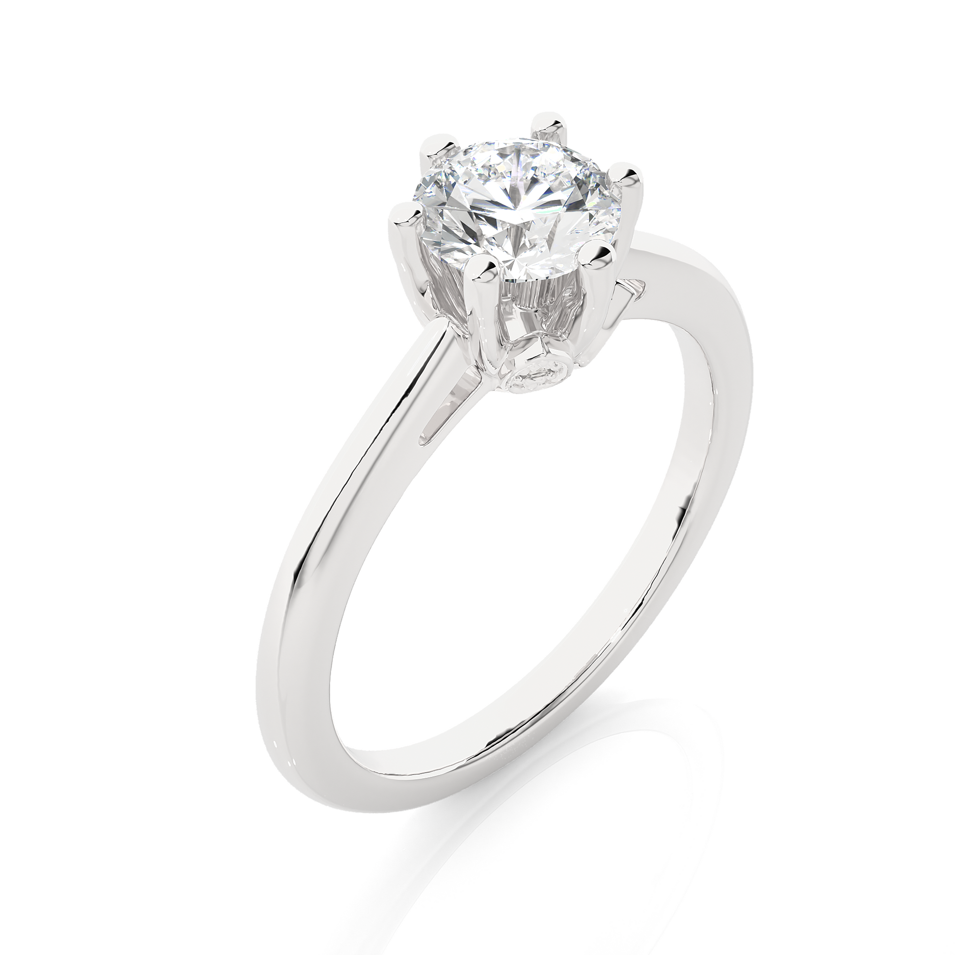 Round Diamond Ring – 6-Side Supported with Circular Diamond and Small Top Circle in Plain Gold