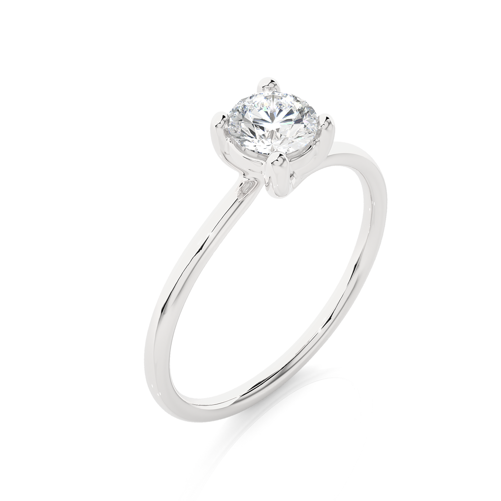 Classic Round Diamond Ring – Plain Band with Solitaire Diamond in the Center