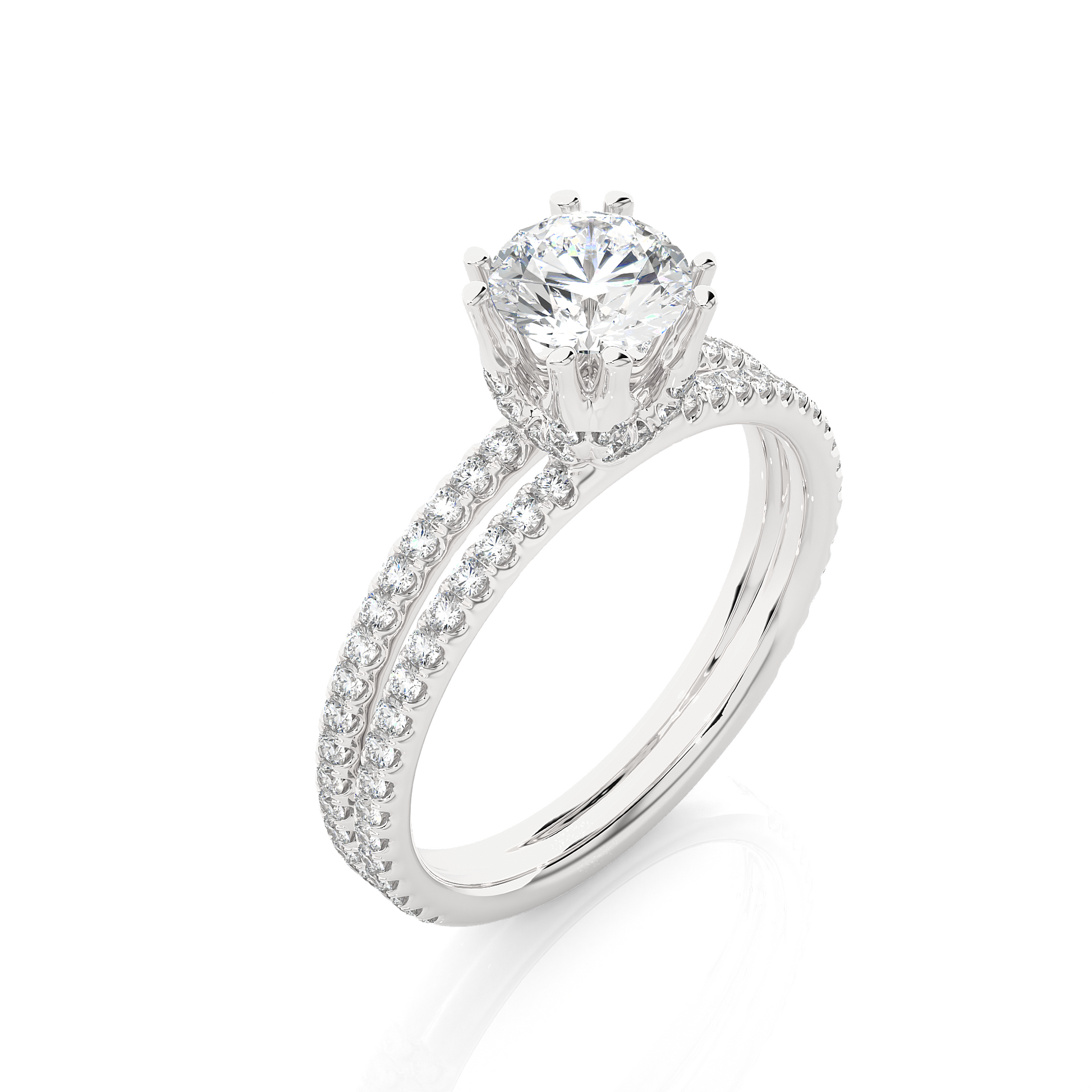 Round Diamond Ring – Solitaire Diamond with Small Diamonds on Dual Rings in Gold