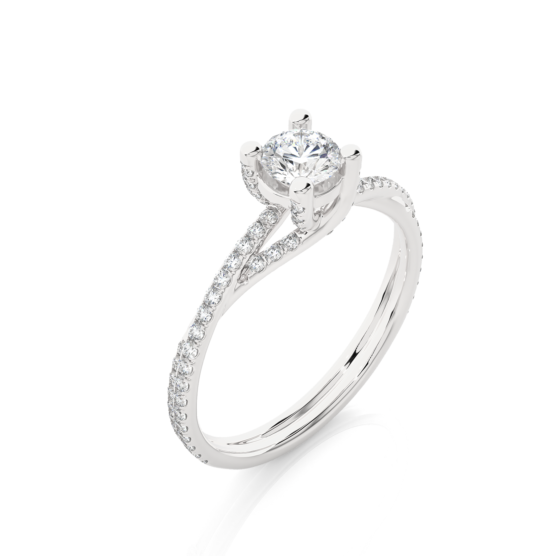 Round Diamond Ring – Solitaire Diamond with Small Diamonds in Stylish, Classy Design