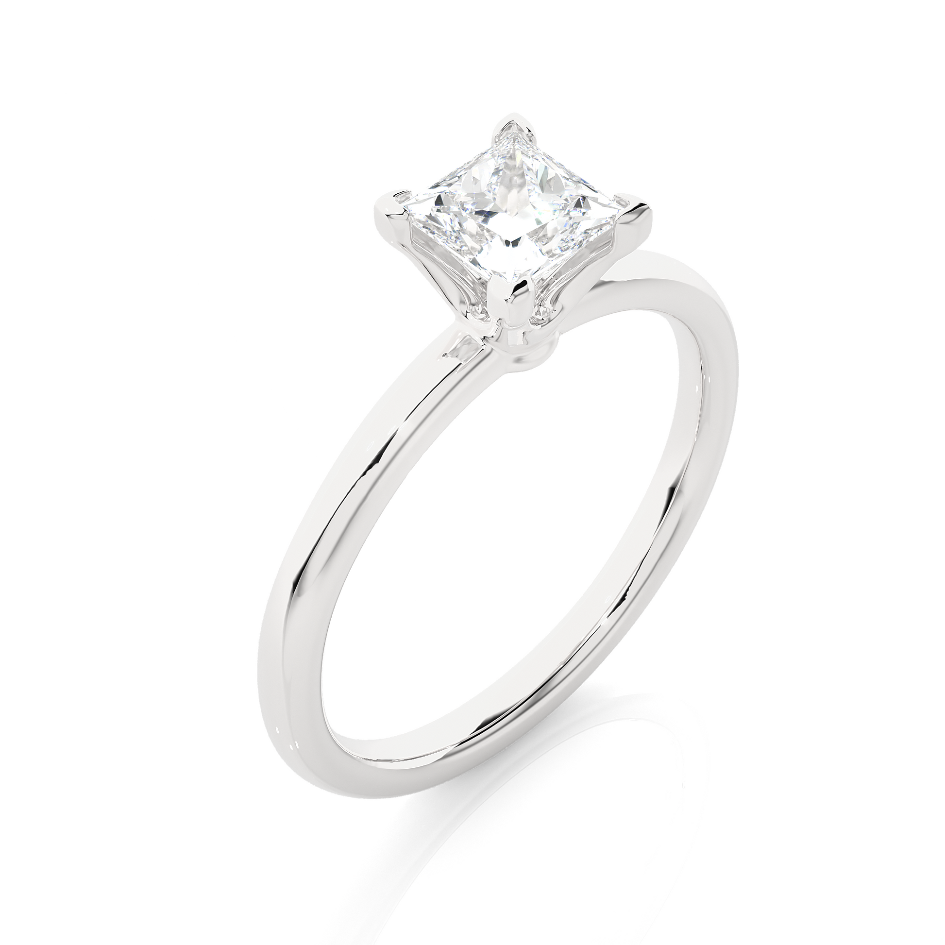 Princess Diamond Ring – Square Diamond Solitaire with Plain Gold Band