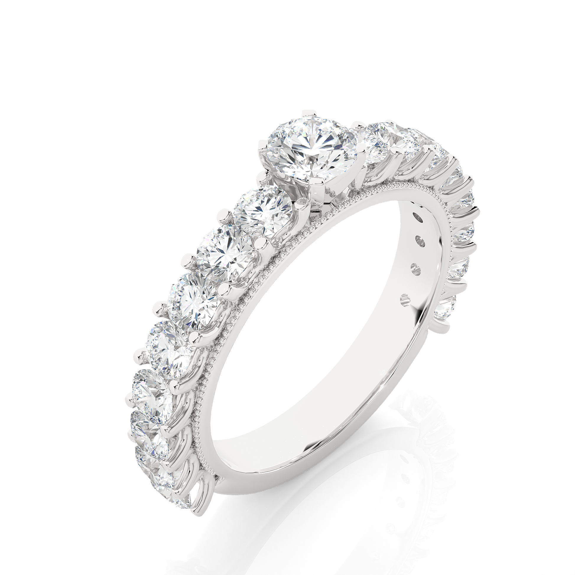 Round Diamond Ring – Solitaire Diamond with Smaller Diamonds