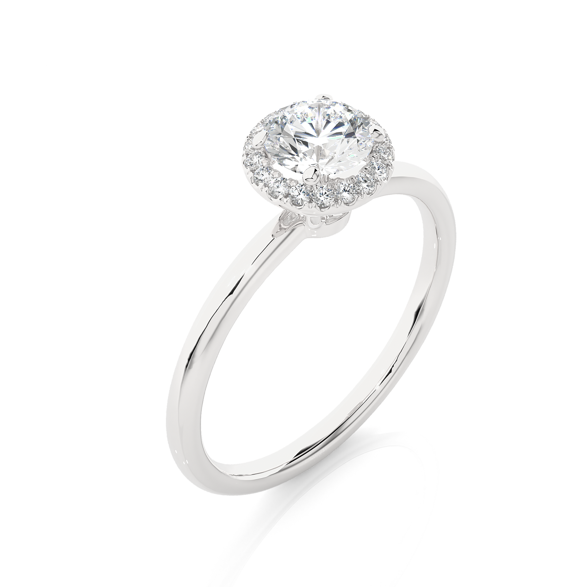 Round Diamond Ring – Solitaire Circle Diamond with Small Diamonds Around on Plain Band
