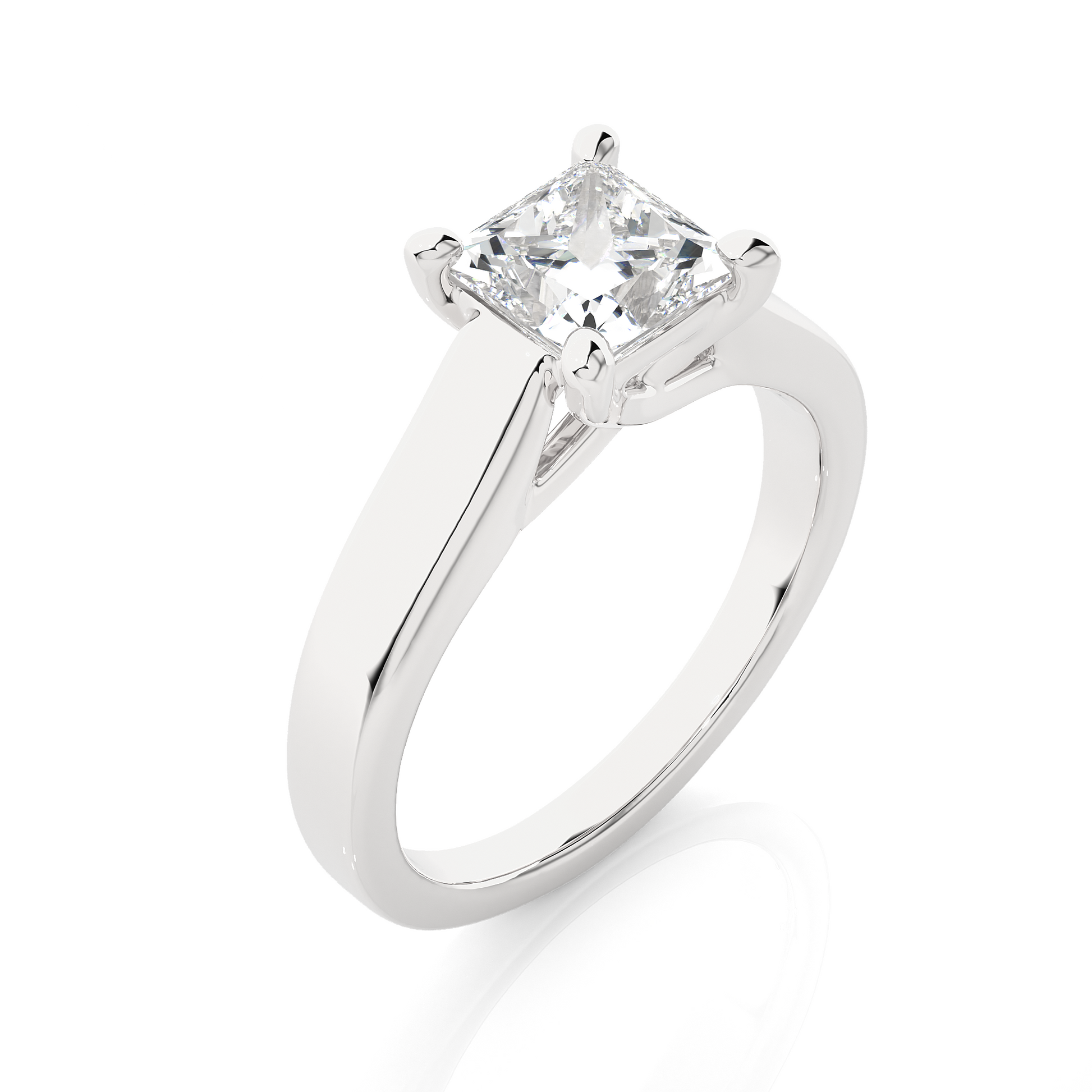 Princess Diamond Ring – Square Diamond Solitaire with Thick Plain Gold Band
