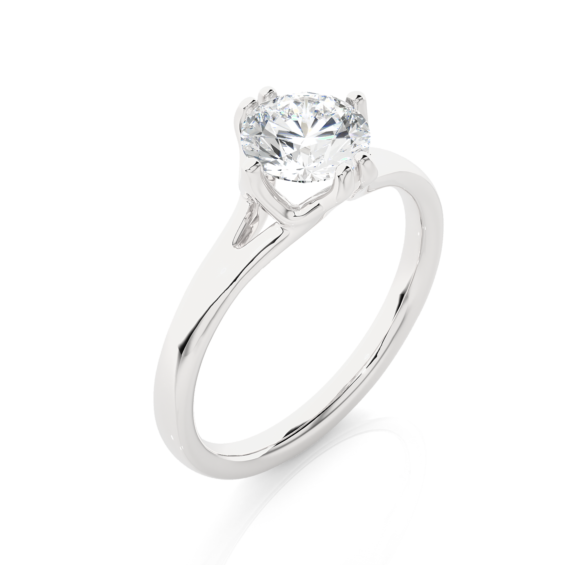 Round Diamond Ring – Solitaire Diamond Supported from 4 Sides with Plain Gold Band