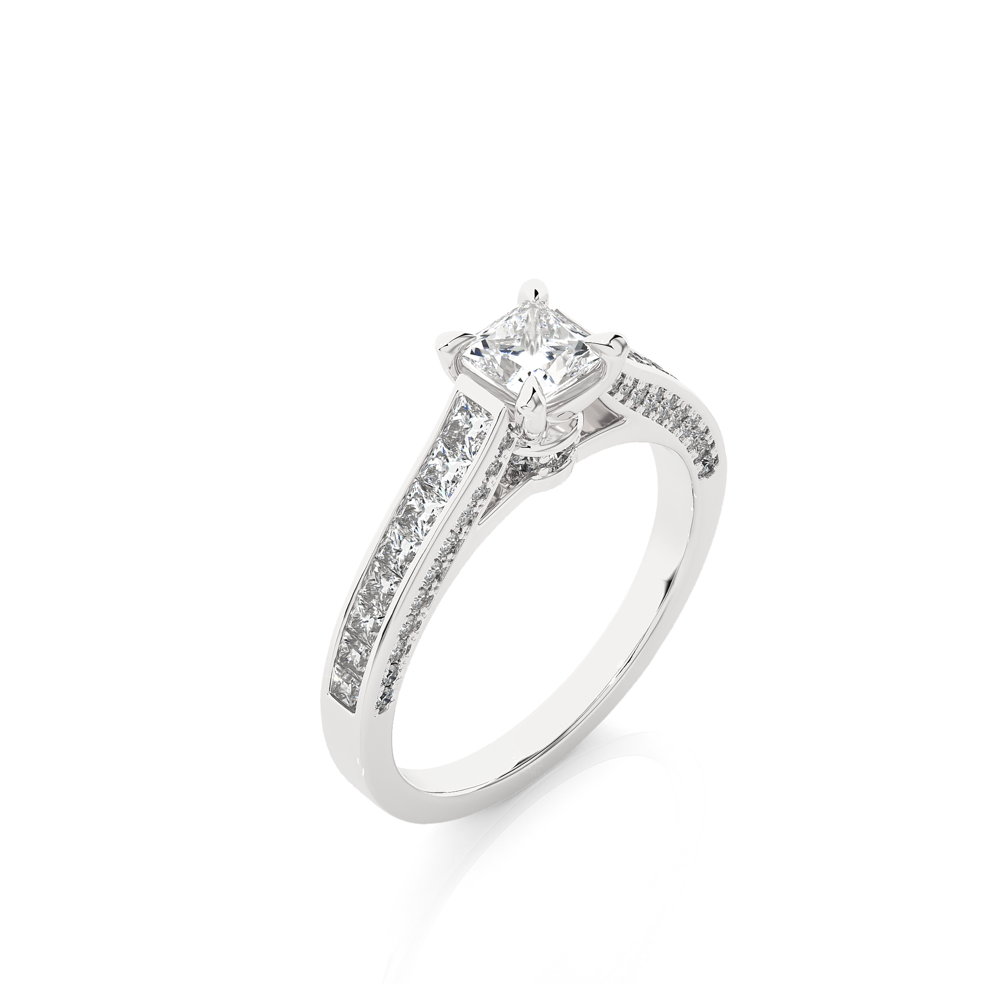 0.50+0.51+0.27 Ct Princess + Princess +Round Diamond Ring