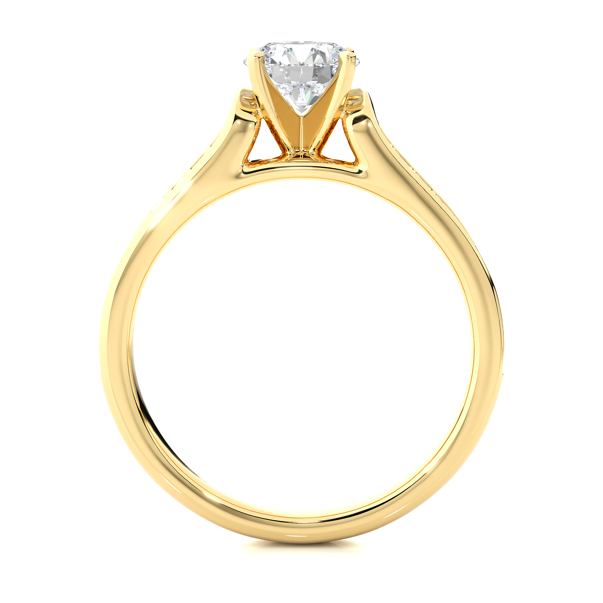 Round Diamond Ring – Solitaire Diamond with Two Lines of Small Diamonds on Thick Band