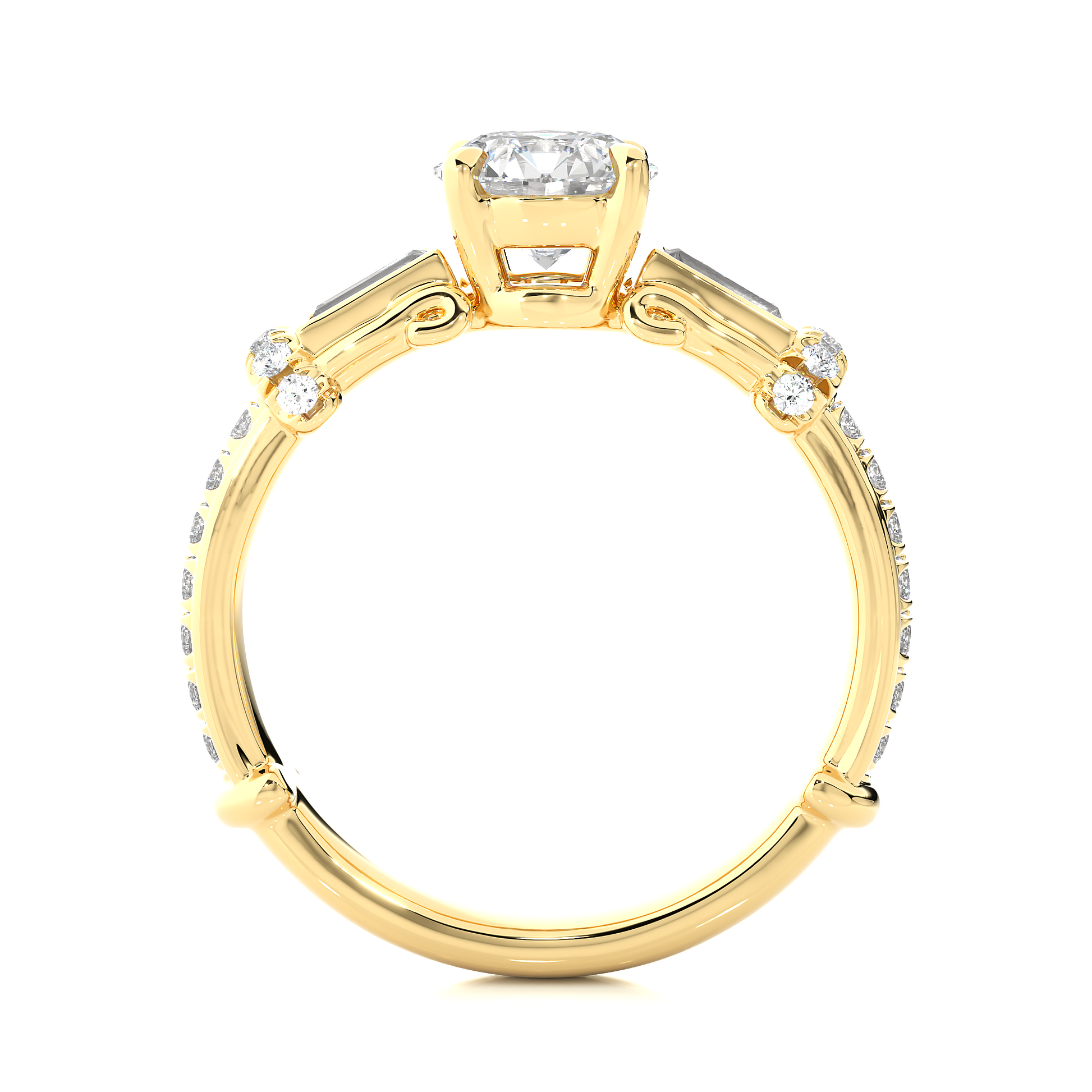 0.22+1+0.30 Ct Baguette + Round + Round Diamond Ring