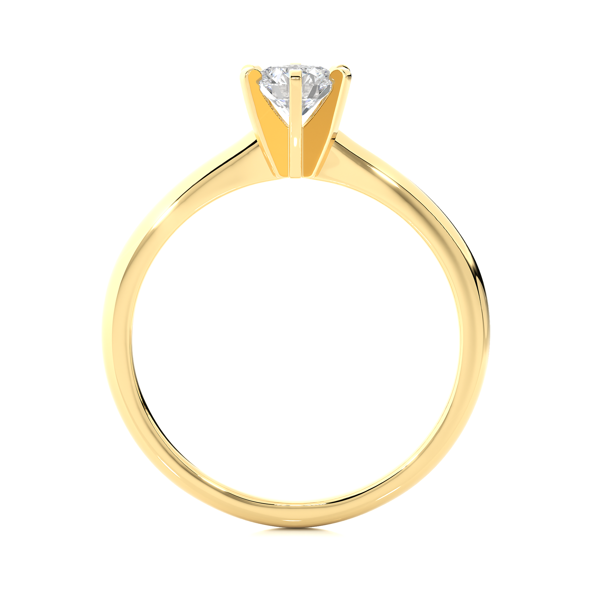 Round Diamond Ring – Circle Diamond Supported from 6 Sides with Plain Gold Band