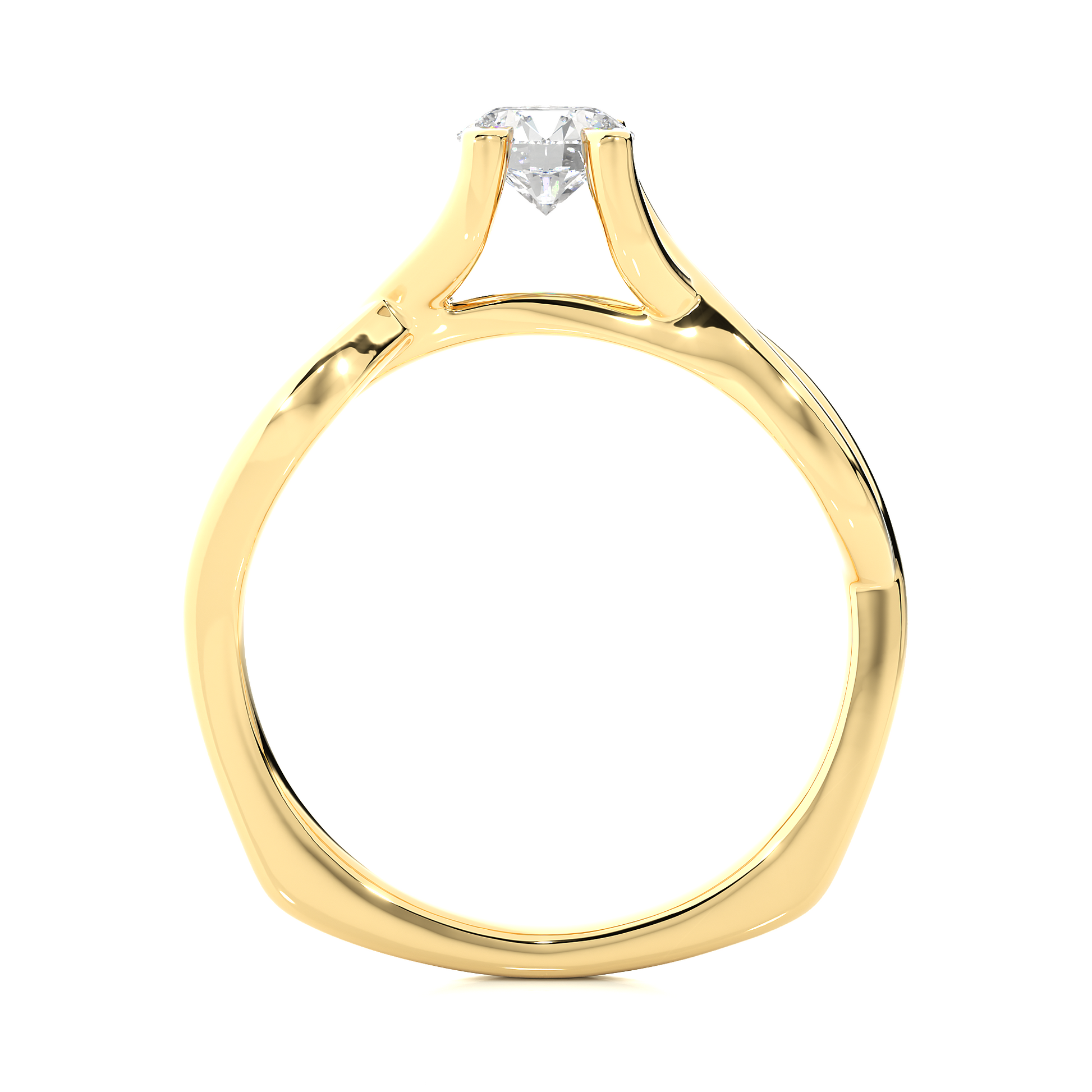 Round Diamond Ring – Solitaire Diamond with Elegant Gold Design Around the Band