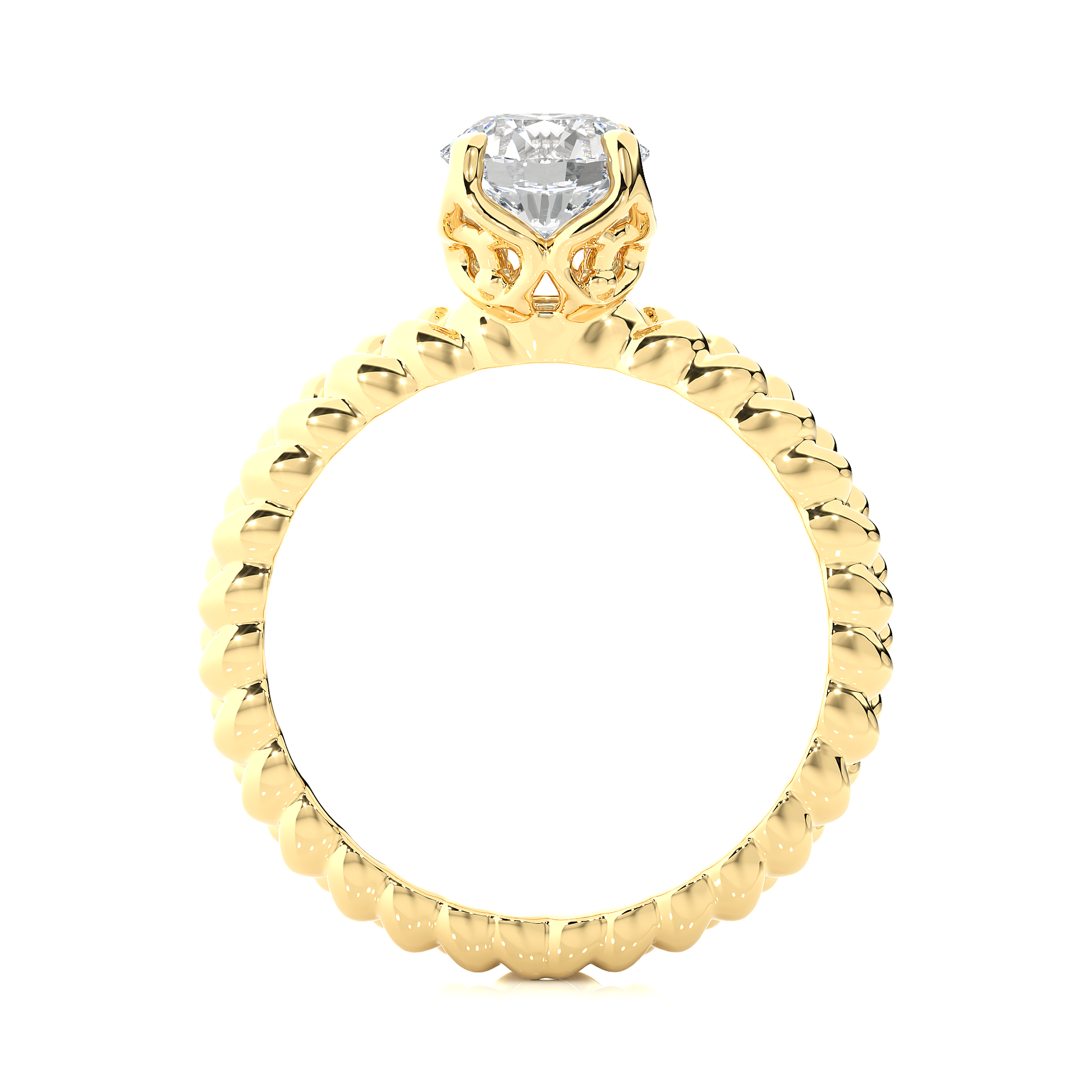 Round Diamond Ring – Solitaire Diamond with Beautiful Design Around the Gold Band