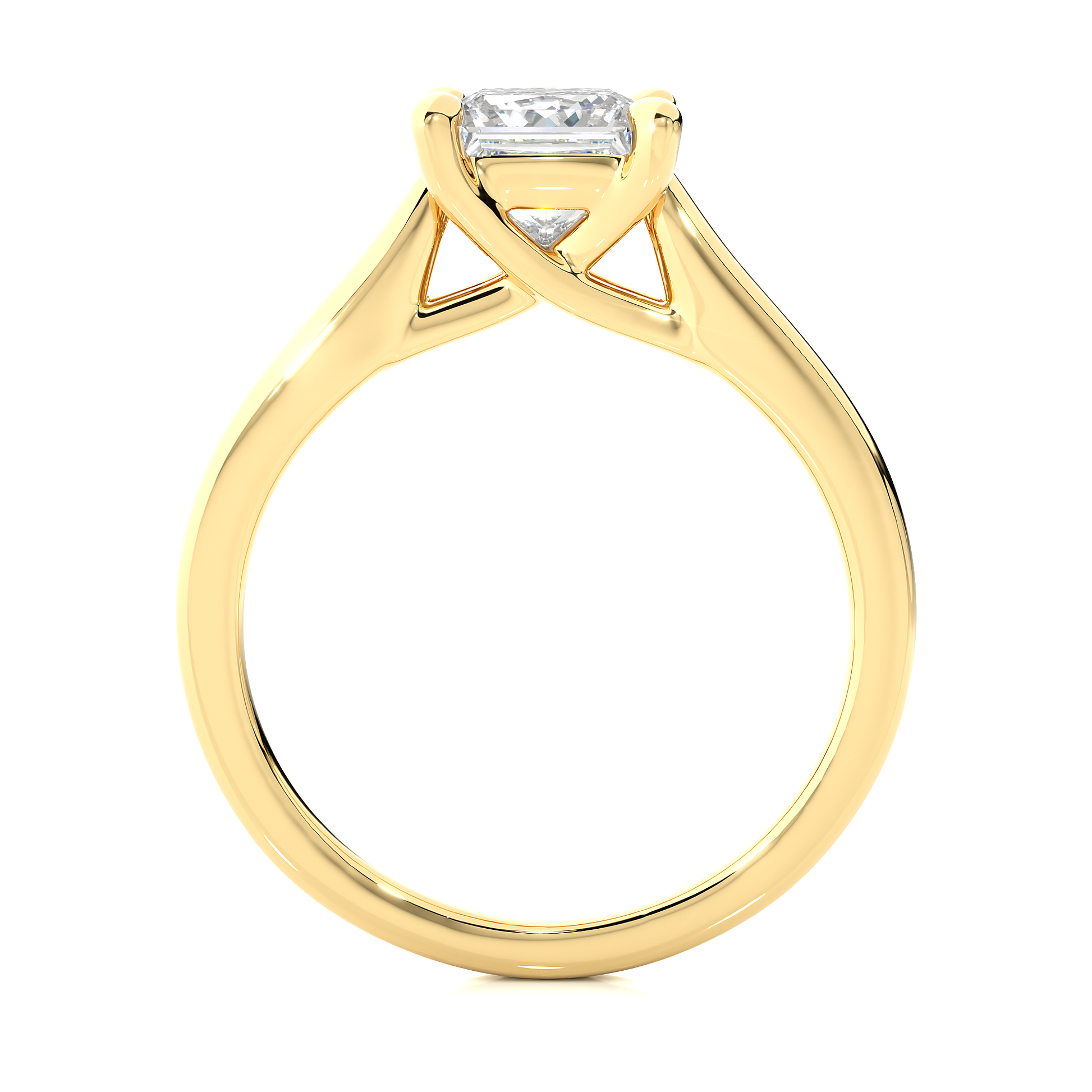Princess Diamond Ring – Square Diamond Solitaire with Thick Plain Gold Band