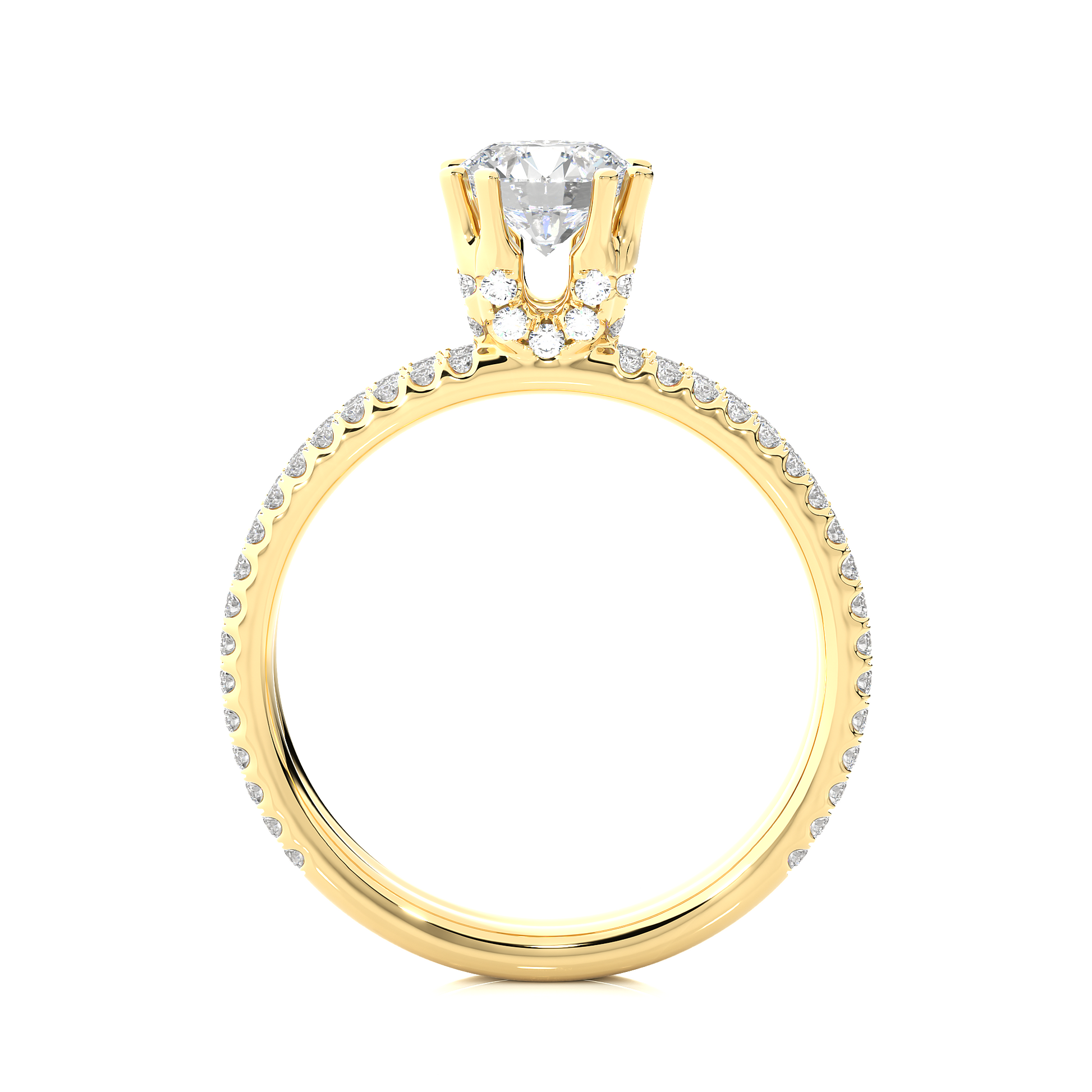 Round Diamond Ring – Solitaire Diamond with Small Diamonds on Dual Rings in Gold