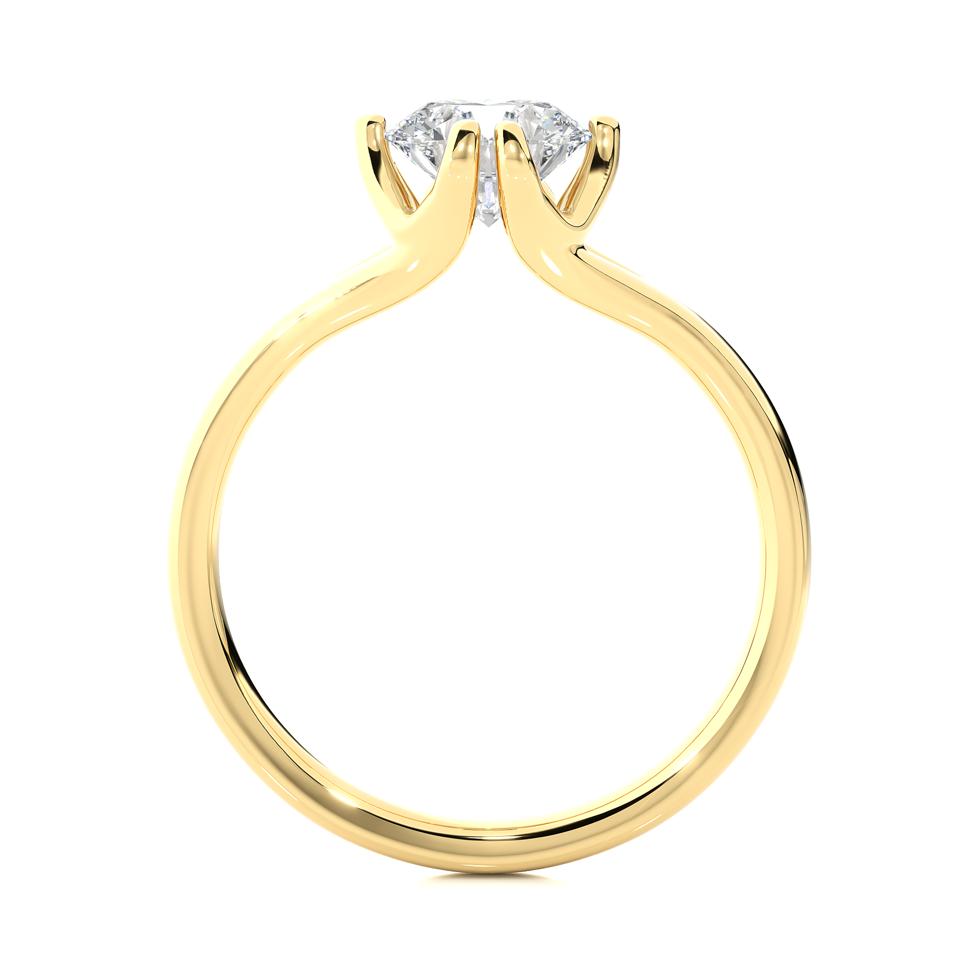 Round Diamond Ring – Solitaire Diamond Supported from 4 Sides with Plain Gold Band