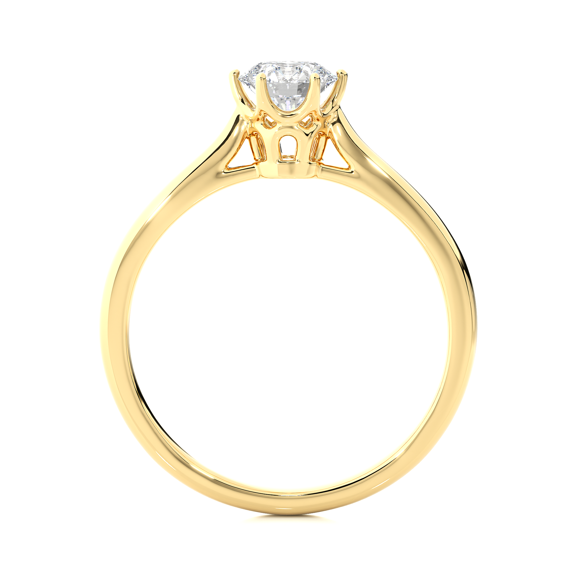 Elegant Round Diamond Ring – Hexagon-Inspired Design with Plain Gold Band