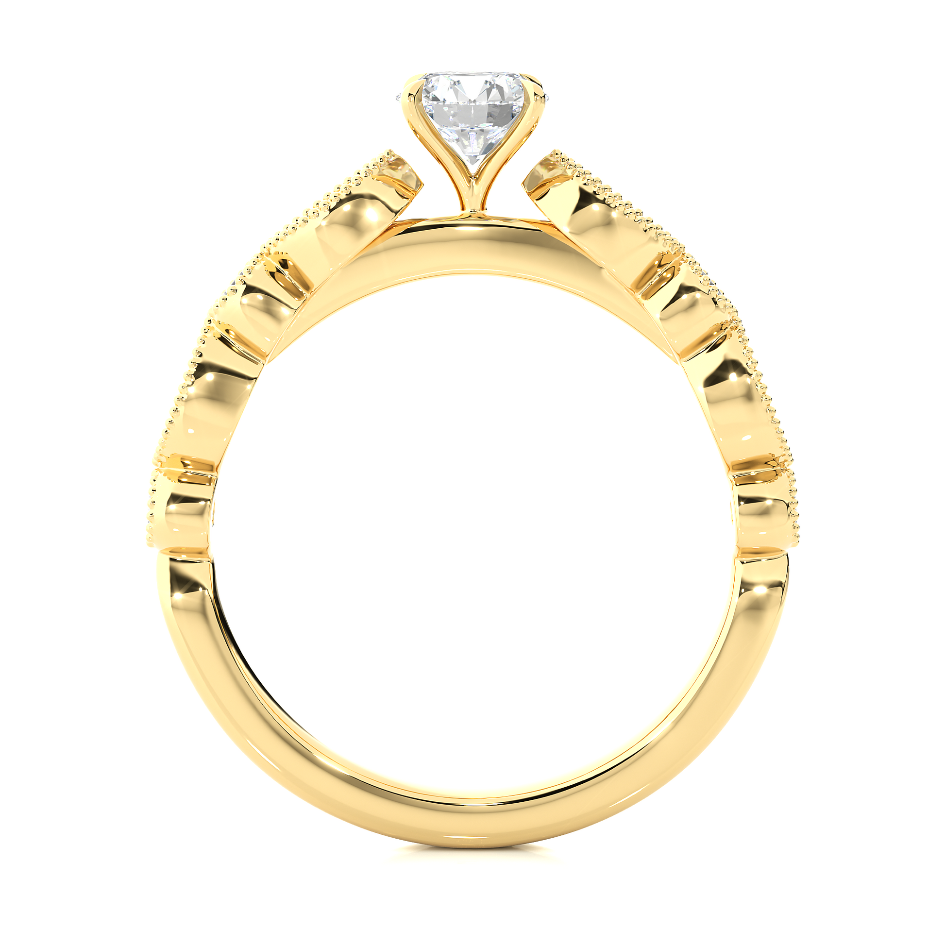 Round Diamond Ring – Design All Around with Solitaire Diamond in the Center