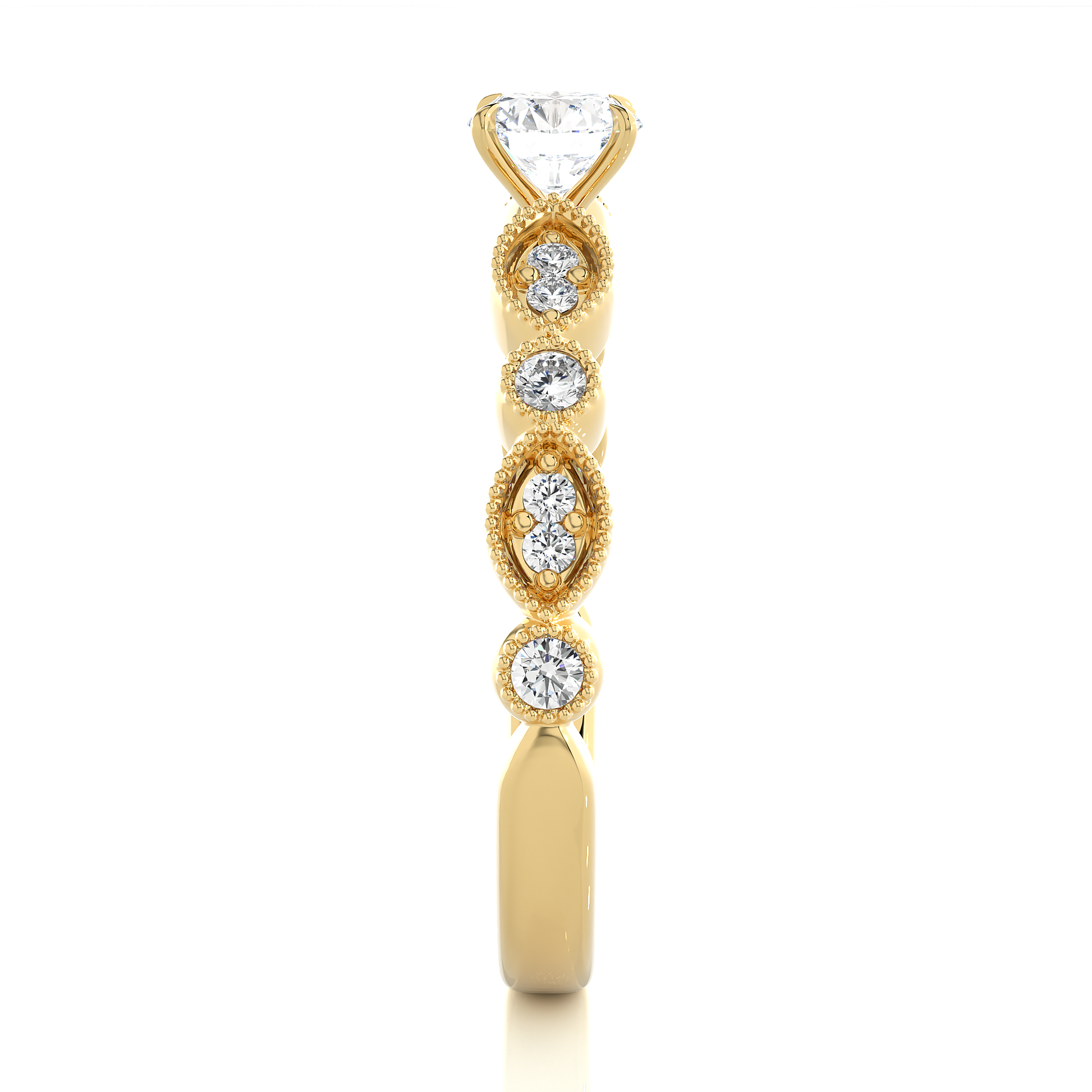 Round Diamond Ring – Design All Around with Solitaire Diamond in the Center