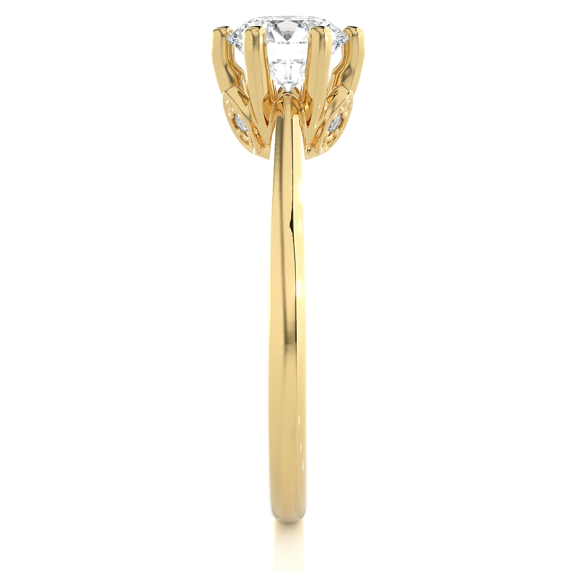 Round Diamond Ring – 6-Side Supported with Circular Diamond and Small Top Circle in Plain Gold