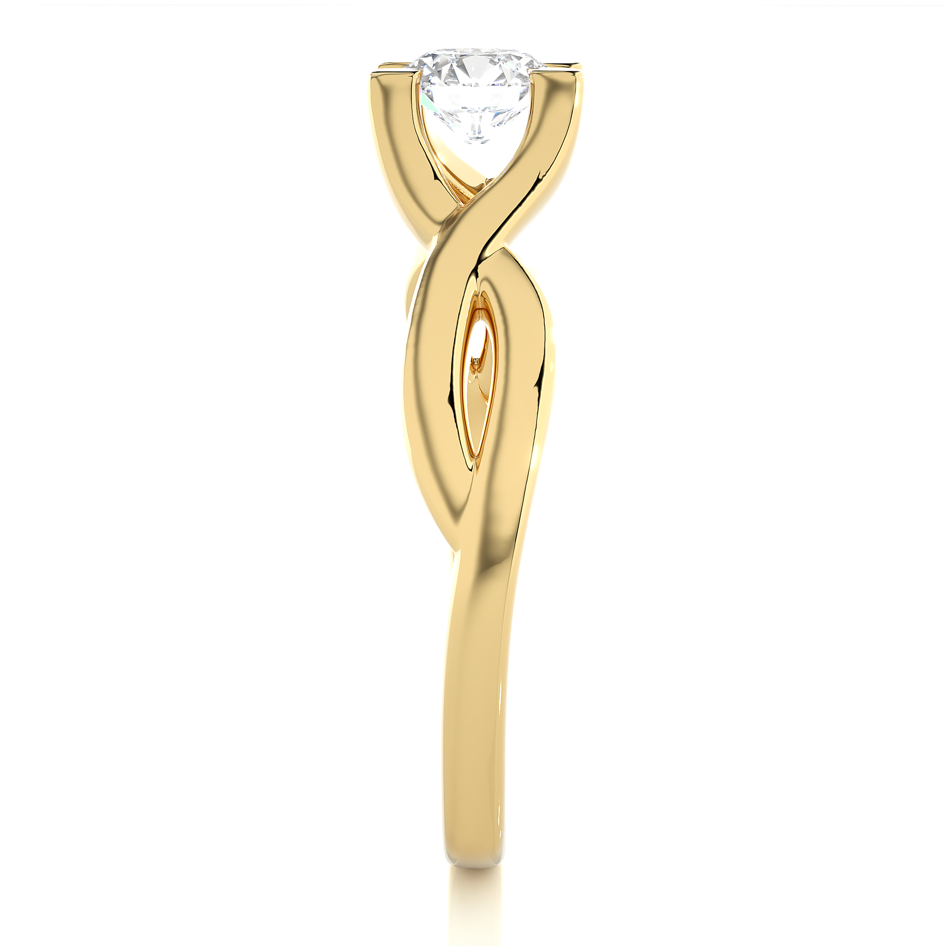 Round Diamond Ring – Solitaire Diamond with Elegant Gold Design Around the Band