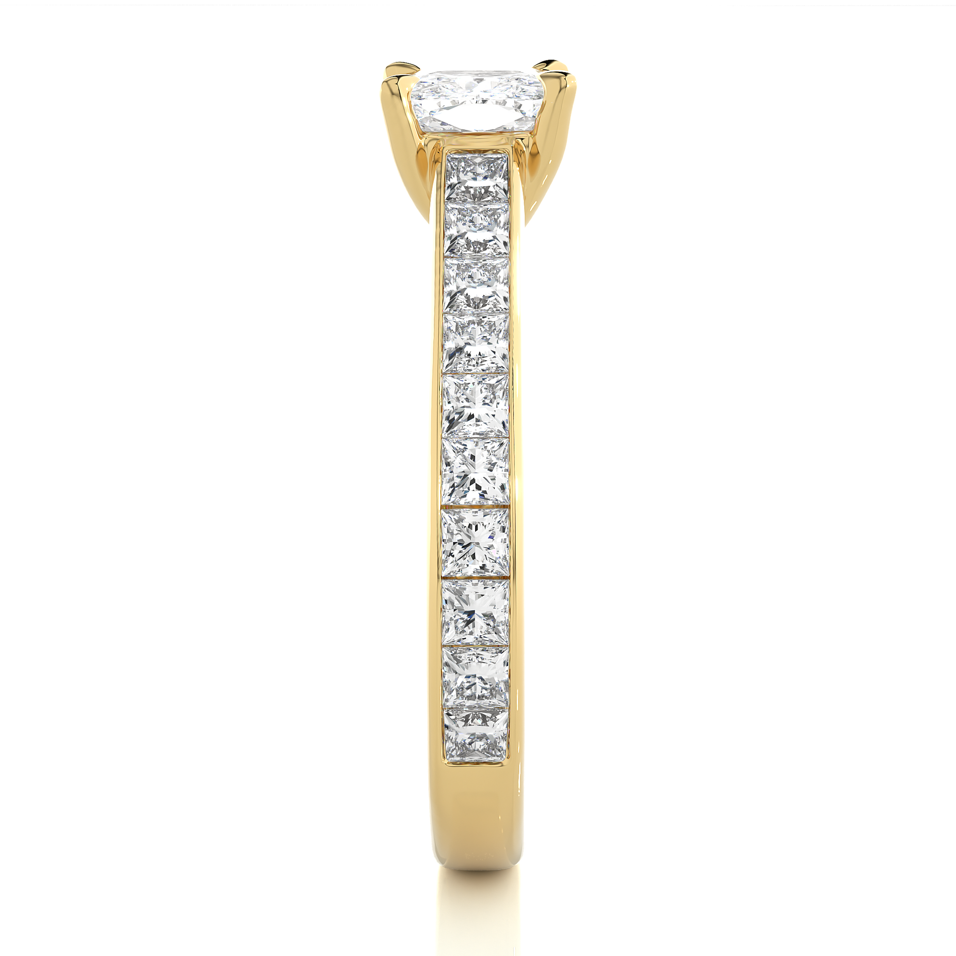 1.1+1.0  Ct Cushion + Princess Diamond Ring