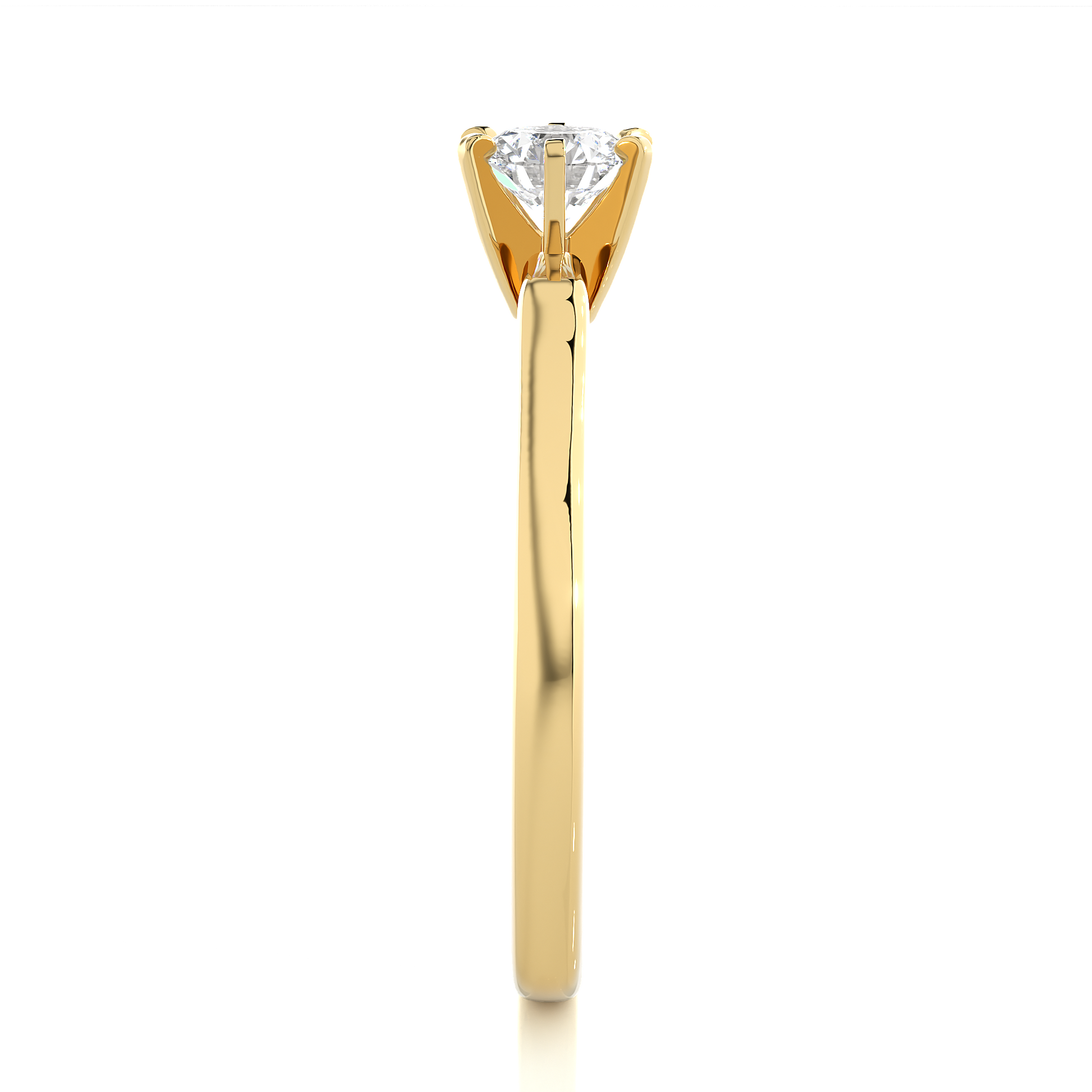 Round Diamond Ring – 6-Side Supported Round Diamond with Plain Gold Band