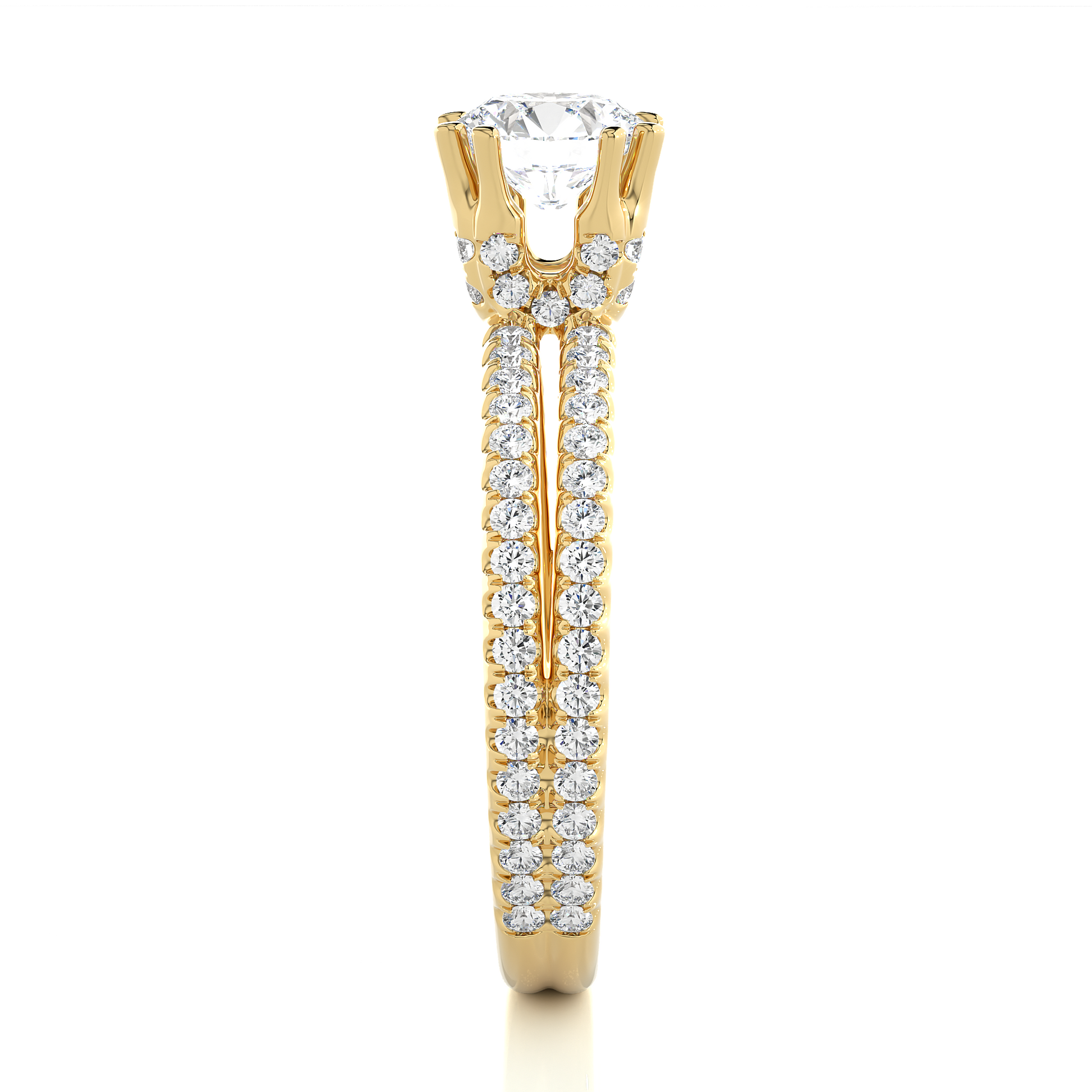 Round Diamond Ring – Solitaire Diamond with Small Diamonds on Dual Rings in Gold