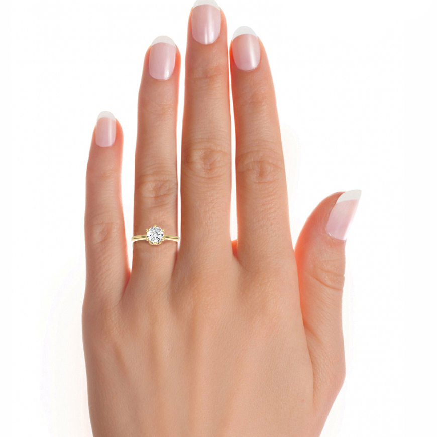 Round Diamond Ring – 6-Side Supported with Circular Diamond and Small Top Circle in Plain Gold