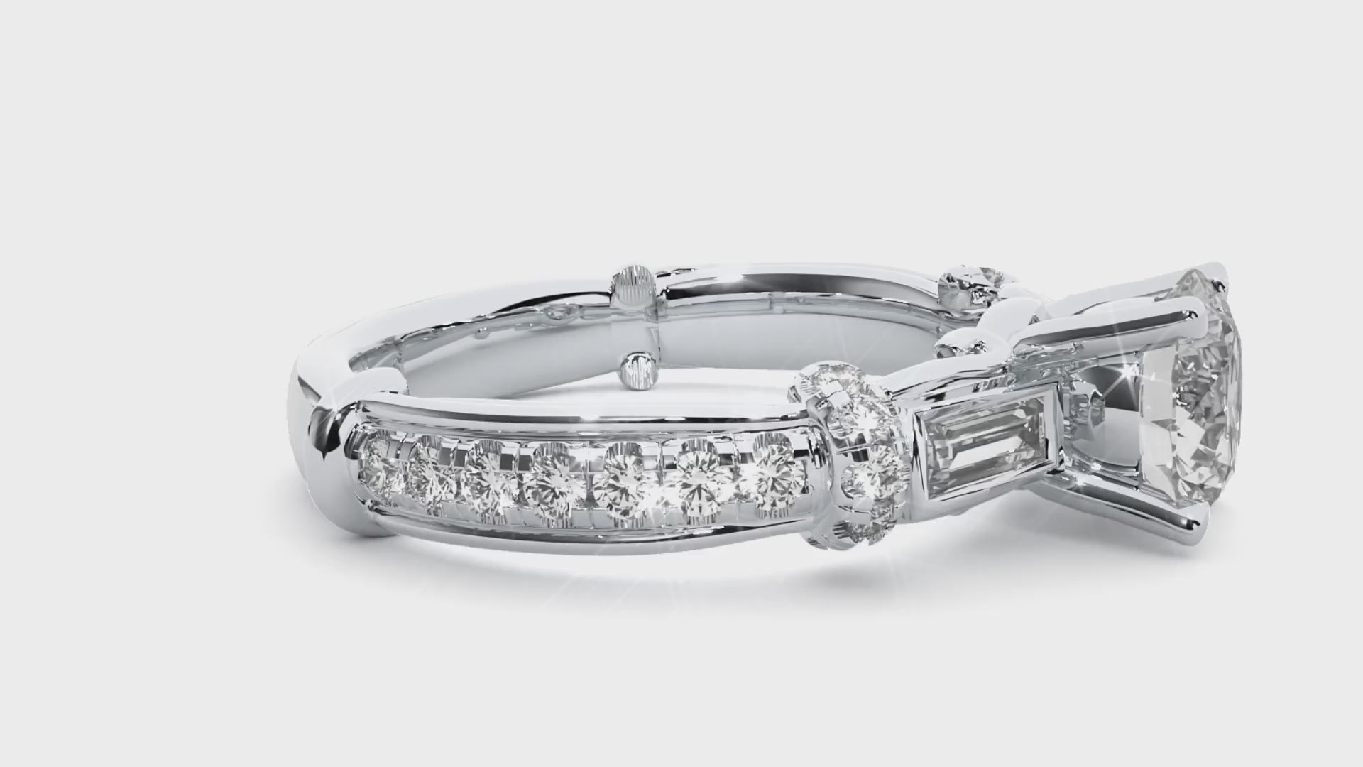 0.22+1+0.30 Ct Baguette + Round + Round Diamond Ring