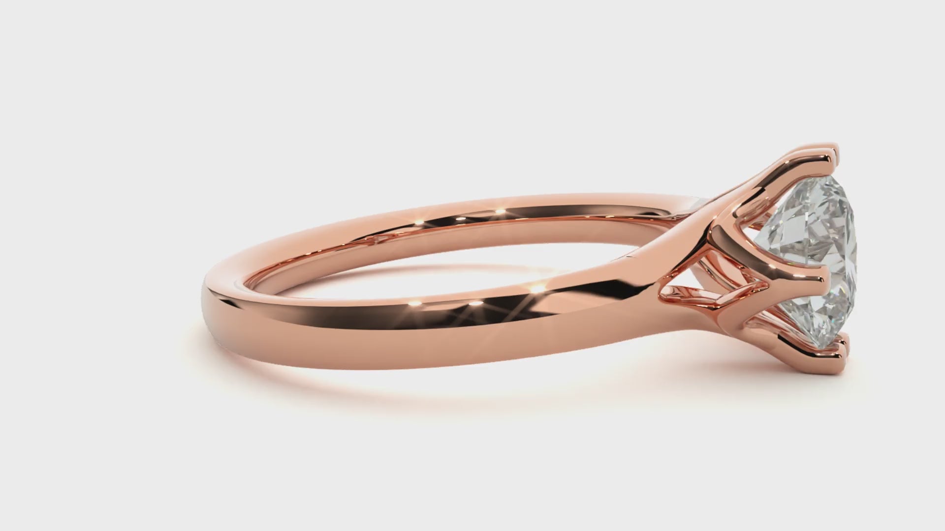 Round Diamond Ring – Solitaire Diamond Supported from 4 Sides with Plain Gold Band