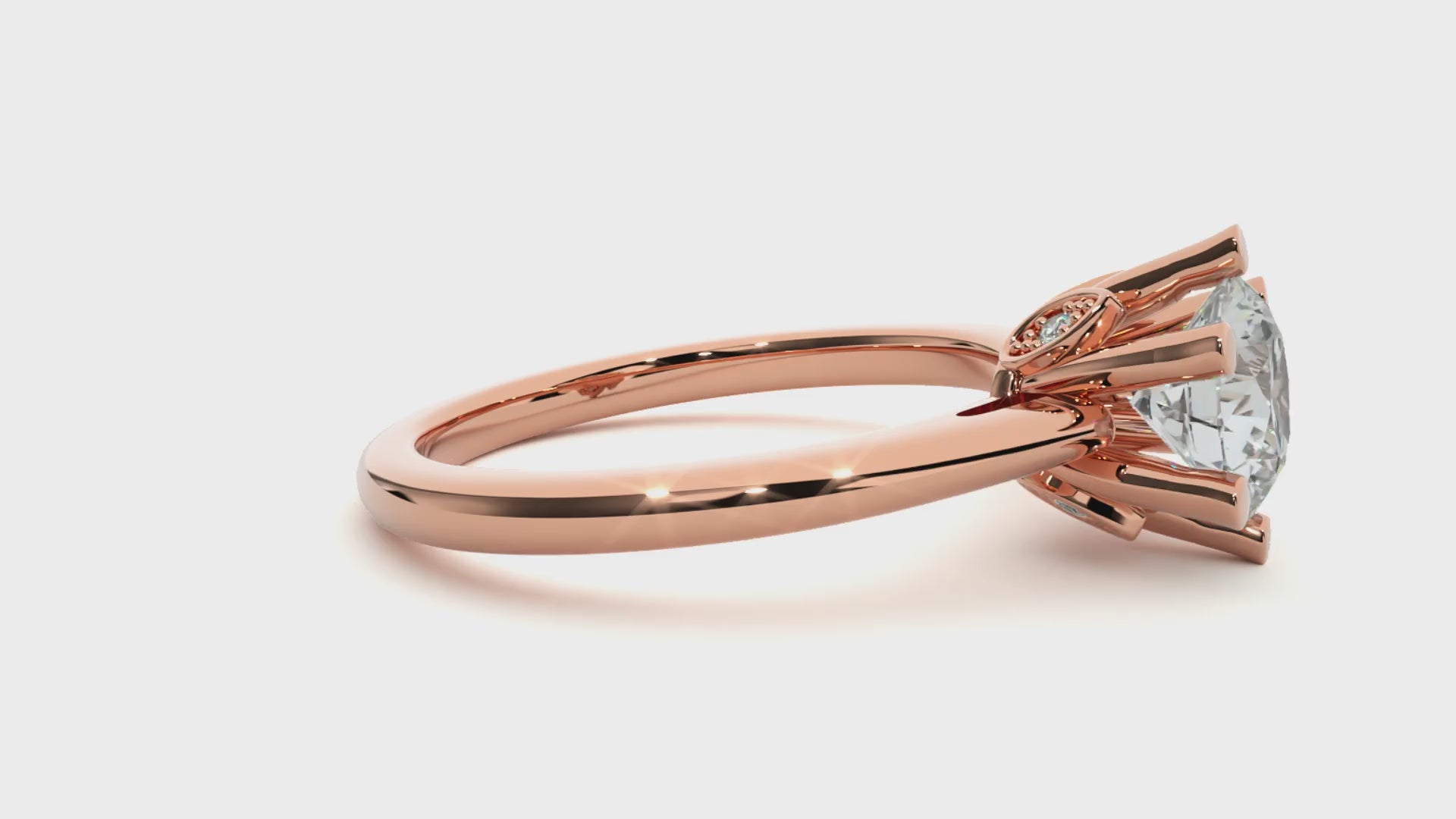 Round Diamond Ring – 6-Side Supported with Circular Diamond and Small Top Circle in Plain Gold