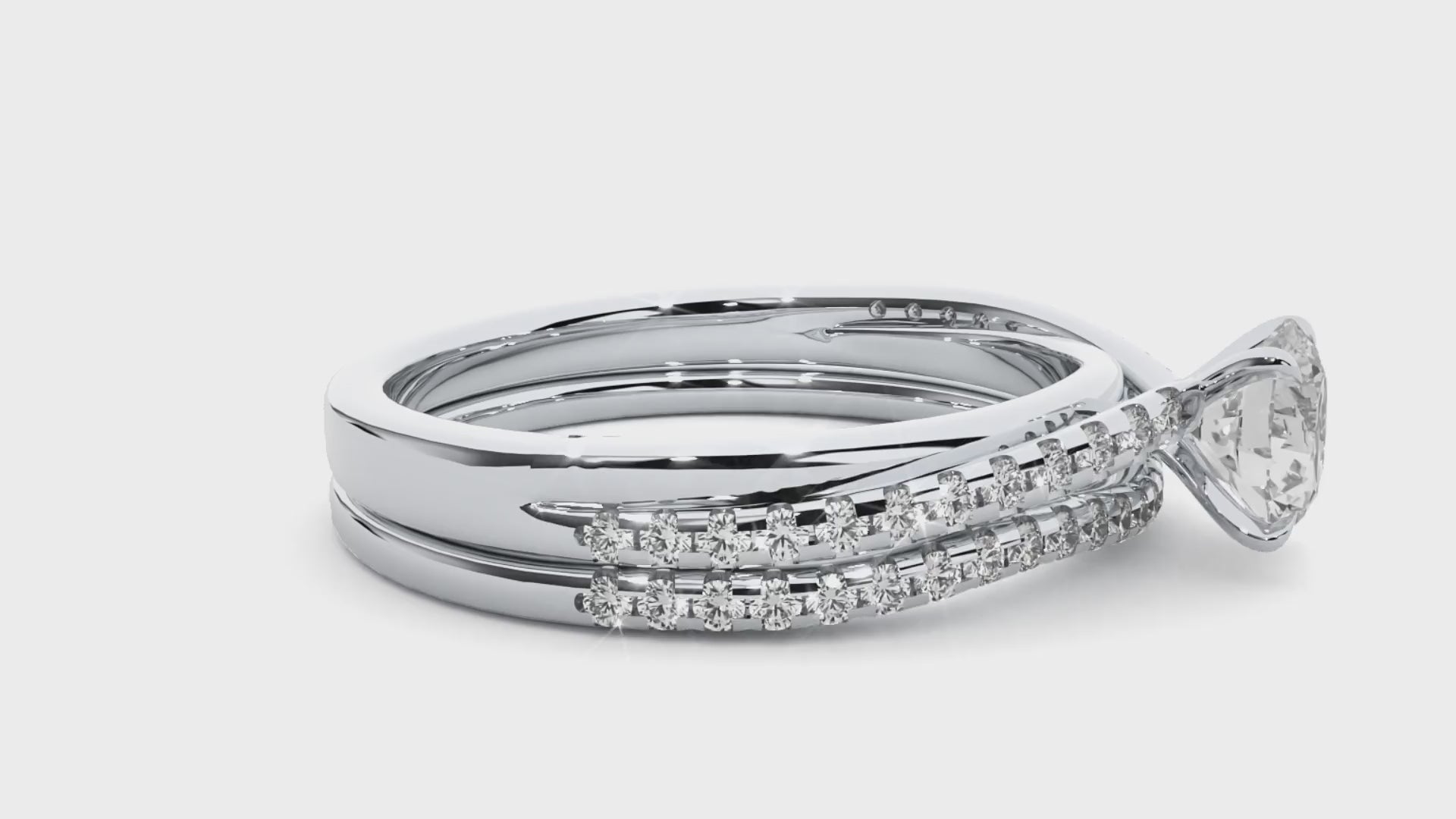 Round Diamond Ring – Solitaire Diamond with Two Diamond Chains Wrapped Around Thick Ring