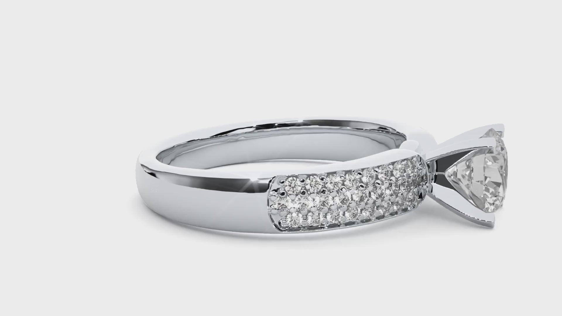 Round Diamond Ring – Solitaire Diamond with Three Lines of Small Diamonds on Thick Band