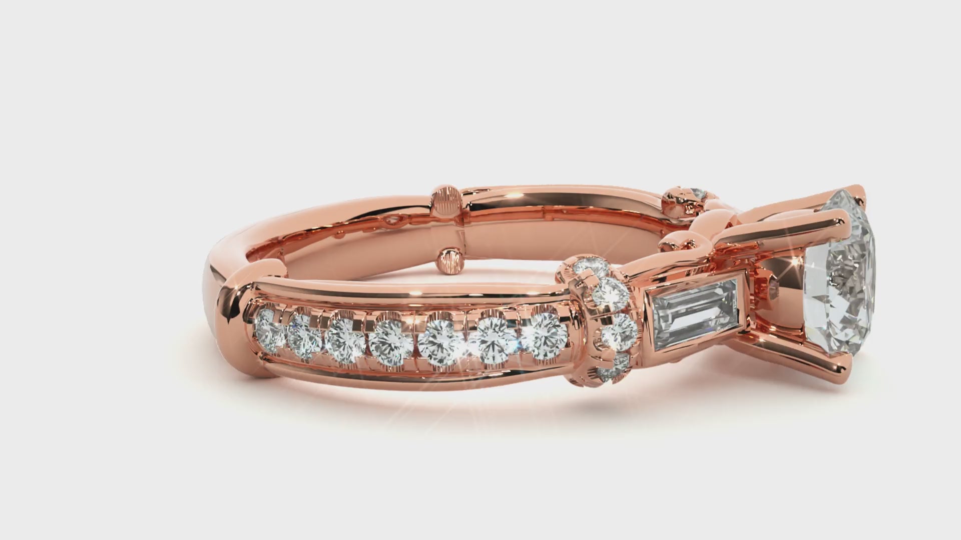 0.22+1+0.30 Ct Baguette + Round + Round Diamond Ring