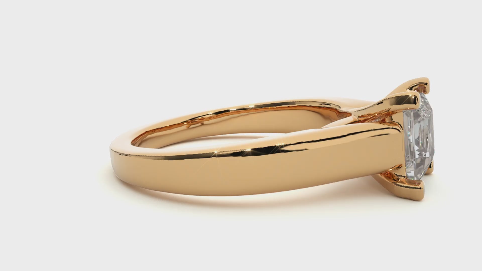 Princess Diamond Ring – Square Diamond Solitaire with Thick Plain Gold Band